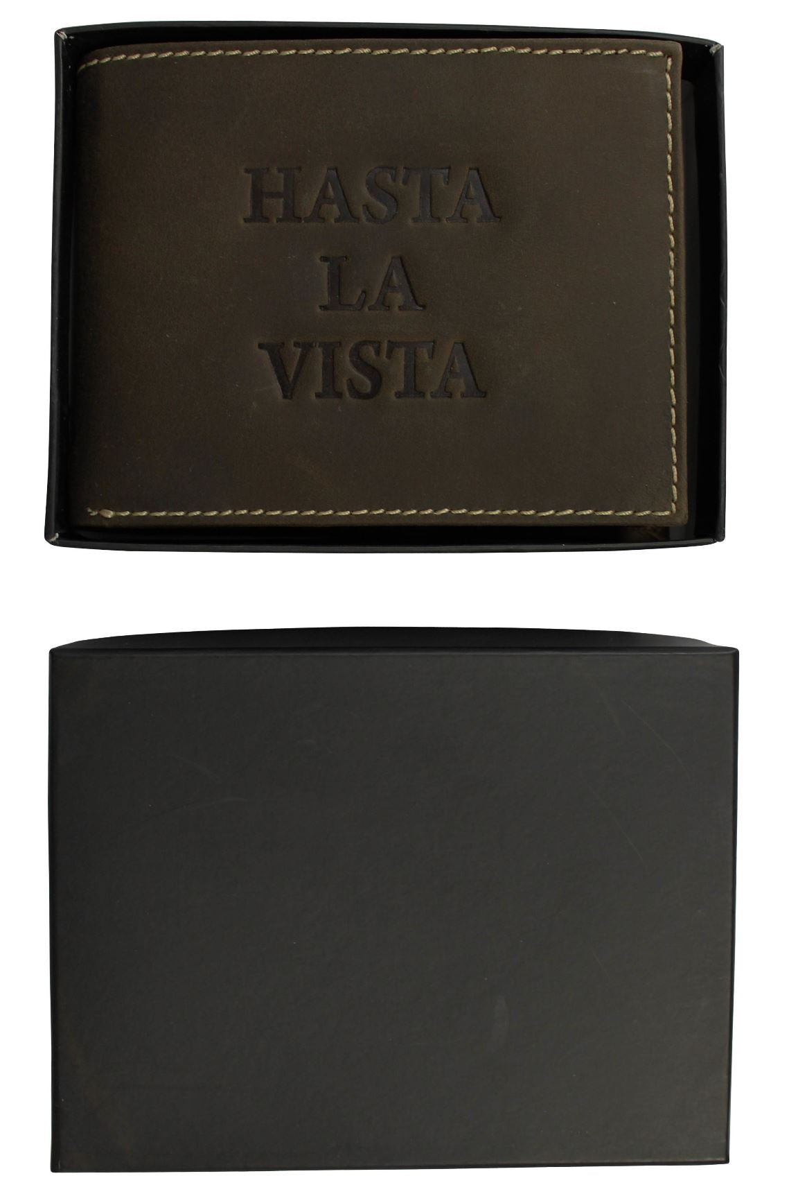 Mens Xact Clothing Genuine Leather Wallet Embossed Hasta La Vista (Dark Khaki), 04, Xw-674, Dark Khaki