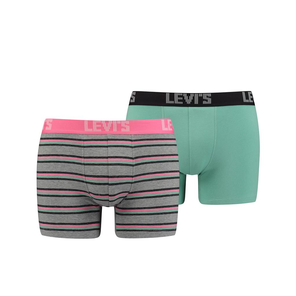 Levi's Mens 'Stripe' Boxer Brief/ Trunks (2-Pack), 01, 905028001, Grey Melange/ Green