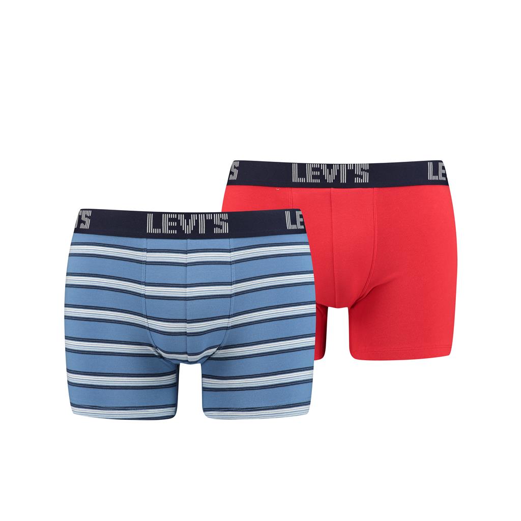 Levi's Mens 'Stripe' Boxer Brief/ Trunks (2-Pack), 01, 905028001, Riverside Blue/ Red