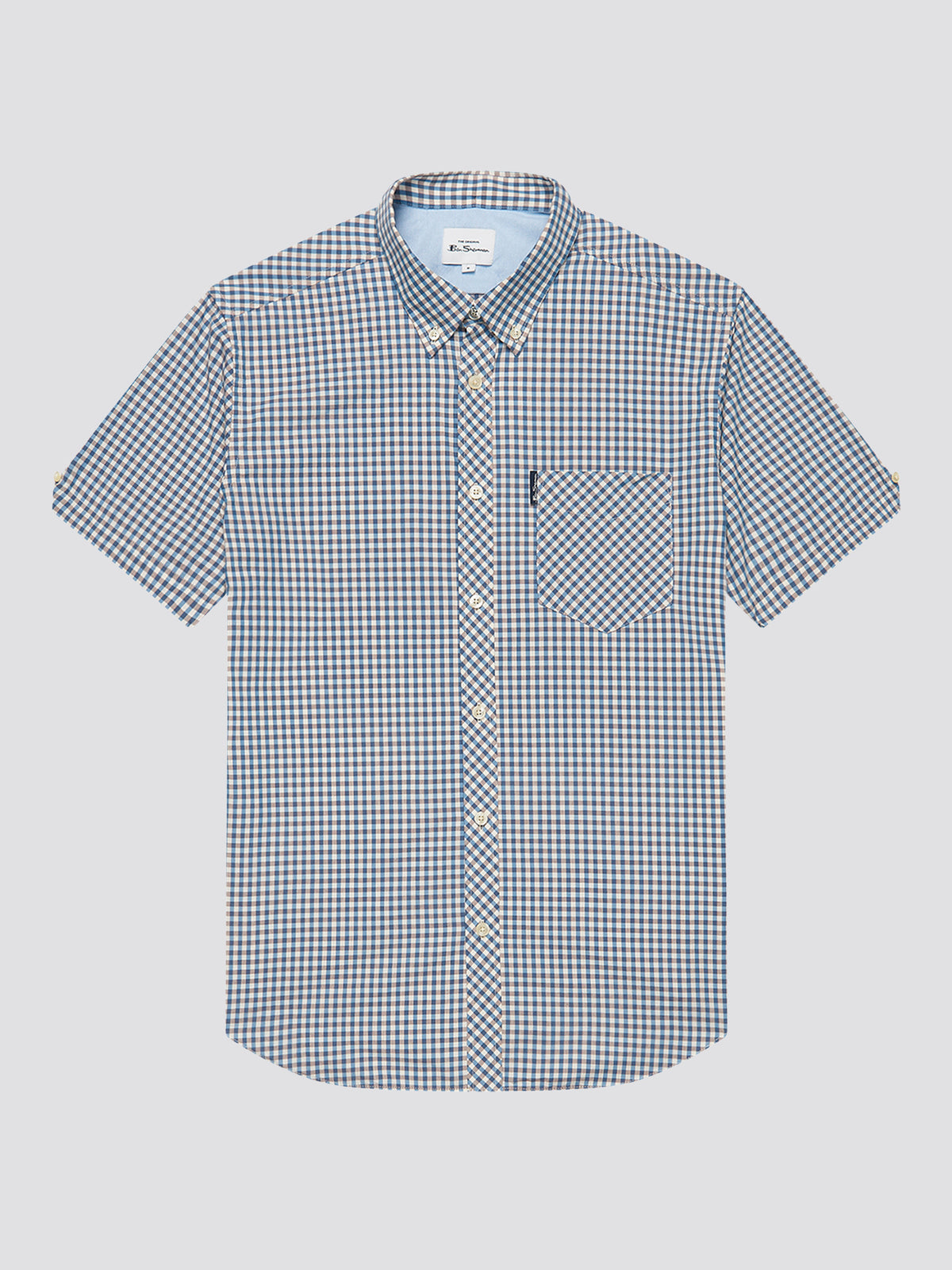 Ben Sherman Mens Signature Gingham Shirt - Short Sleeved, 04, 59142, Persian Blue