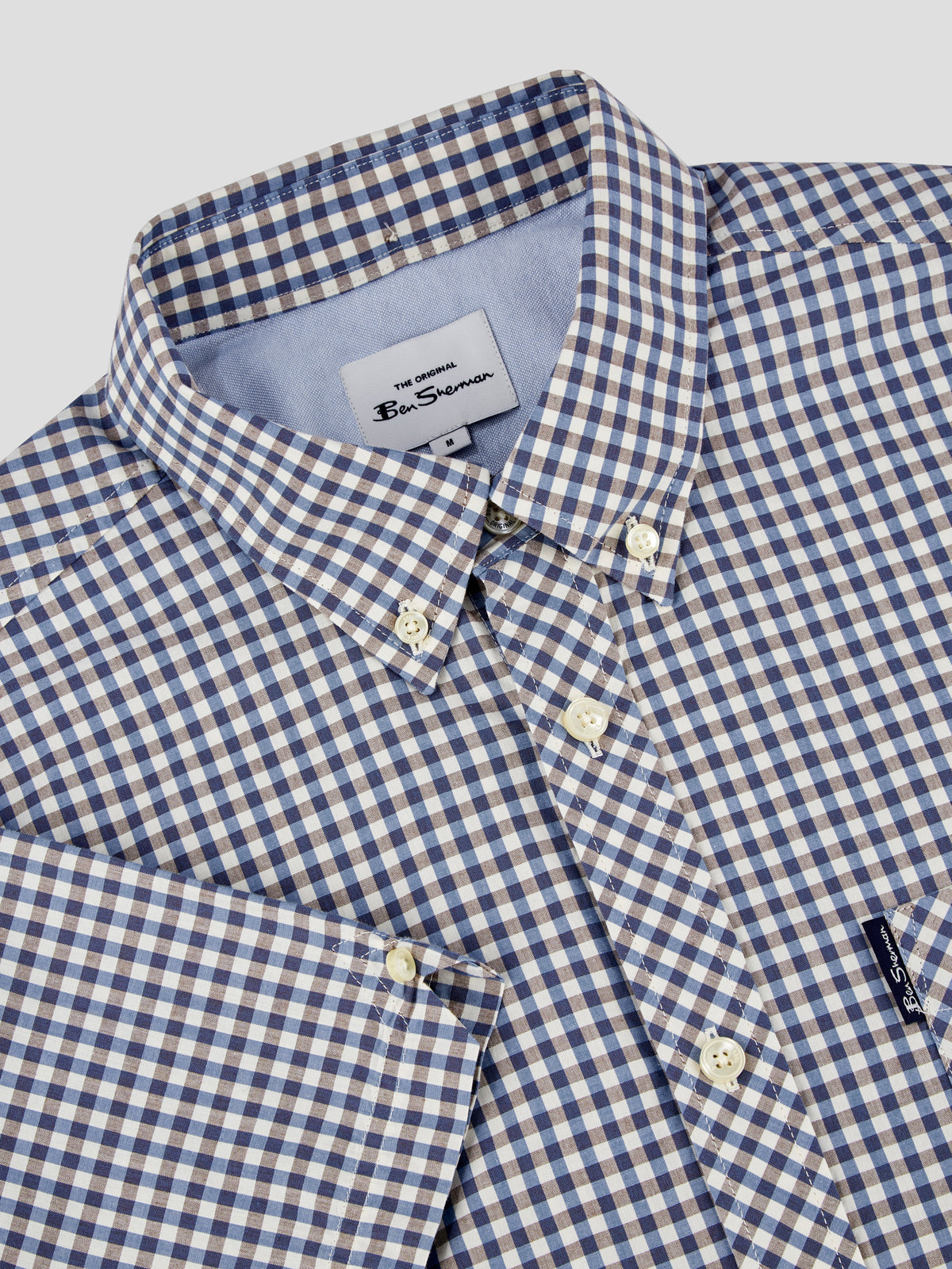 Ben Sherman Mens Signature Gingham Shirt - Short Sleeved, 05, 59142, Persian Blue