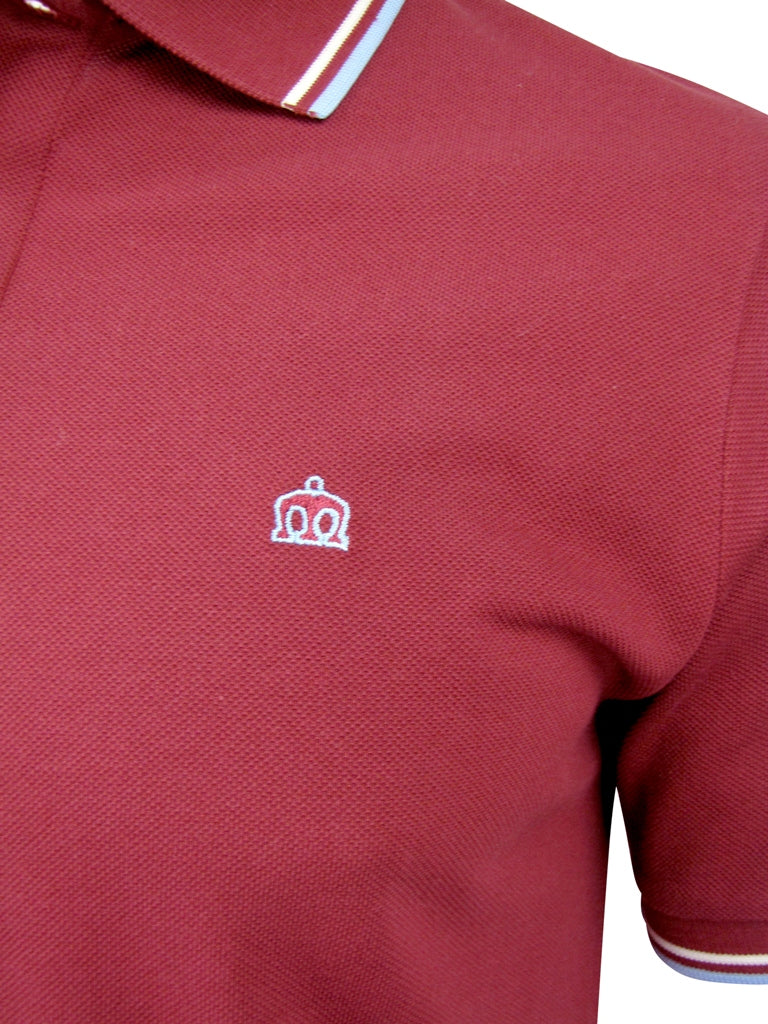 Mens Merc London 'Card' Pique Polo Shirt Mod Retro, 02, CARD_, Claret
