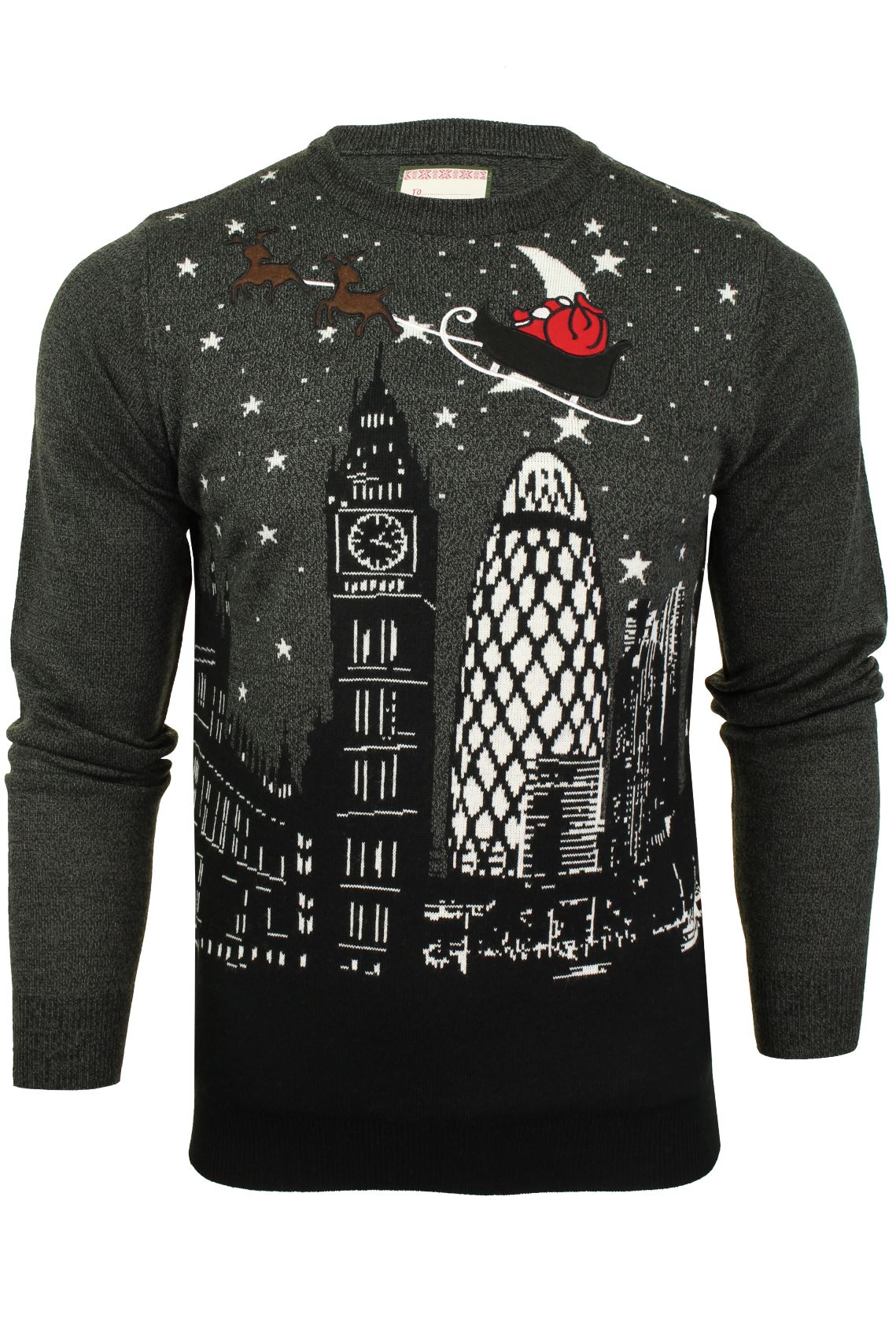 Xact Mens City Scape Christmas Jumper London Or New York Santa Sleigh Scene