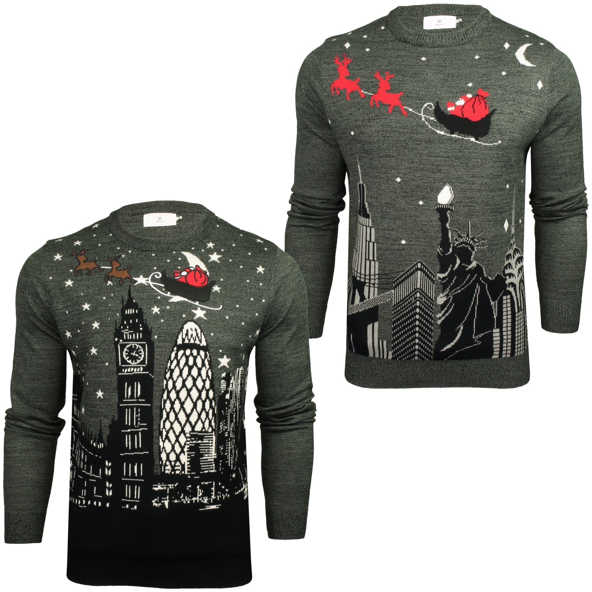 Xact Men s Festive Cityscape Scene Christmas Jumper Cozy Winter Holi Eon Clothing