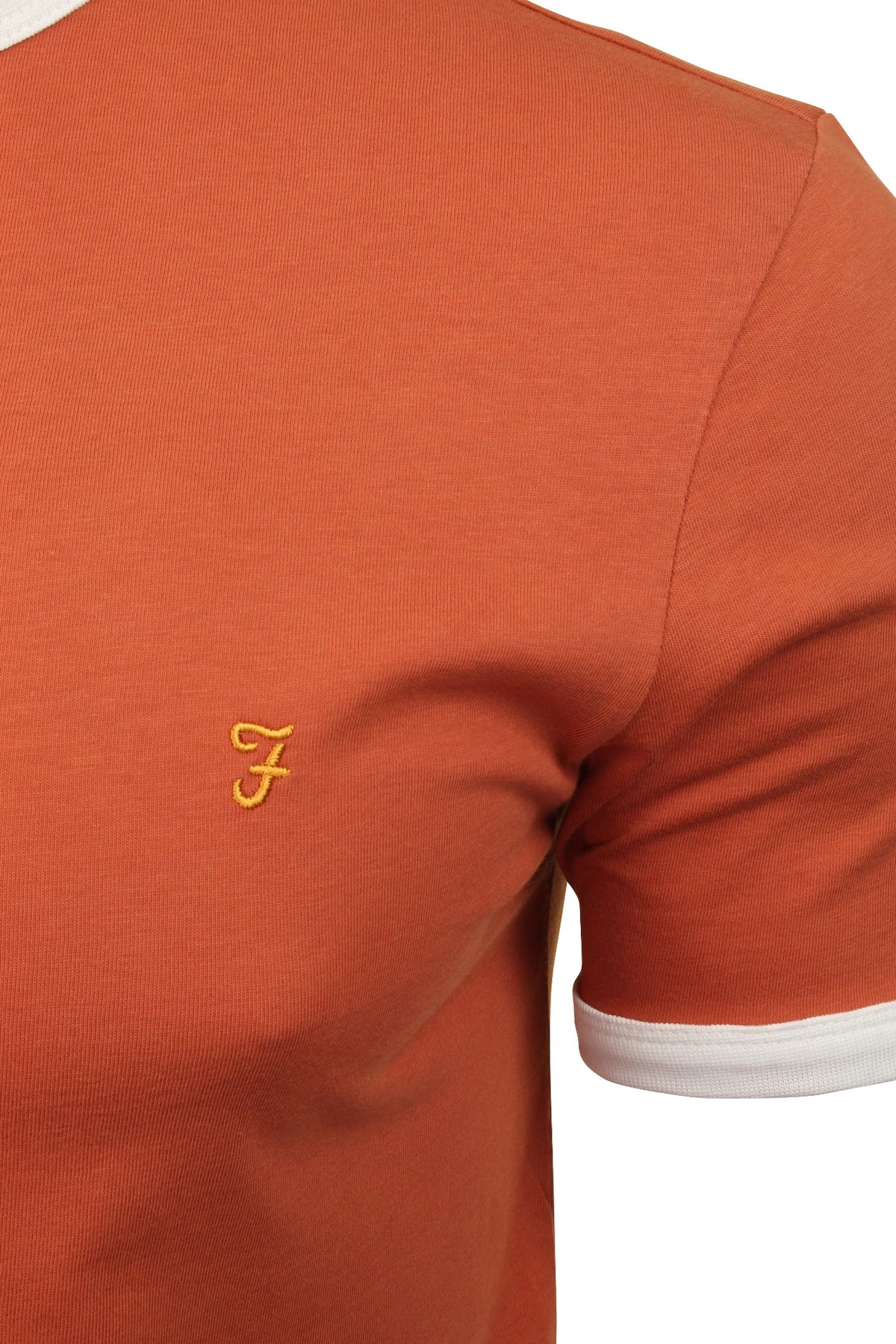 Farah Mens Crew Neck T-Shirt 'Groves Ringer Tee' - Short Sleeved, 02, F4KS60H9GP, Jalapeno