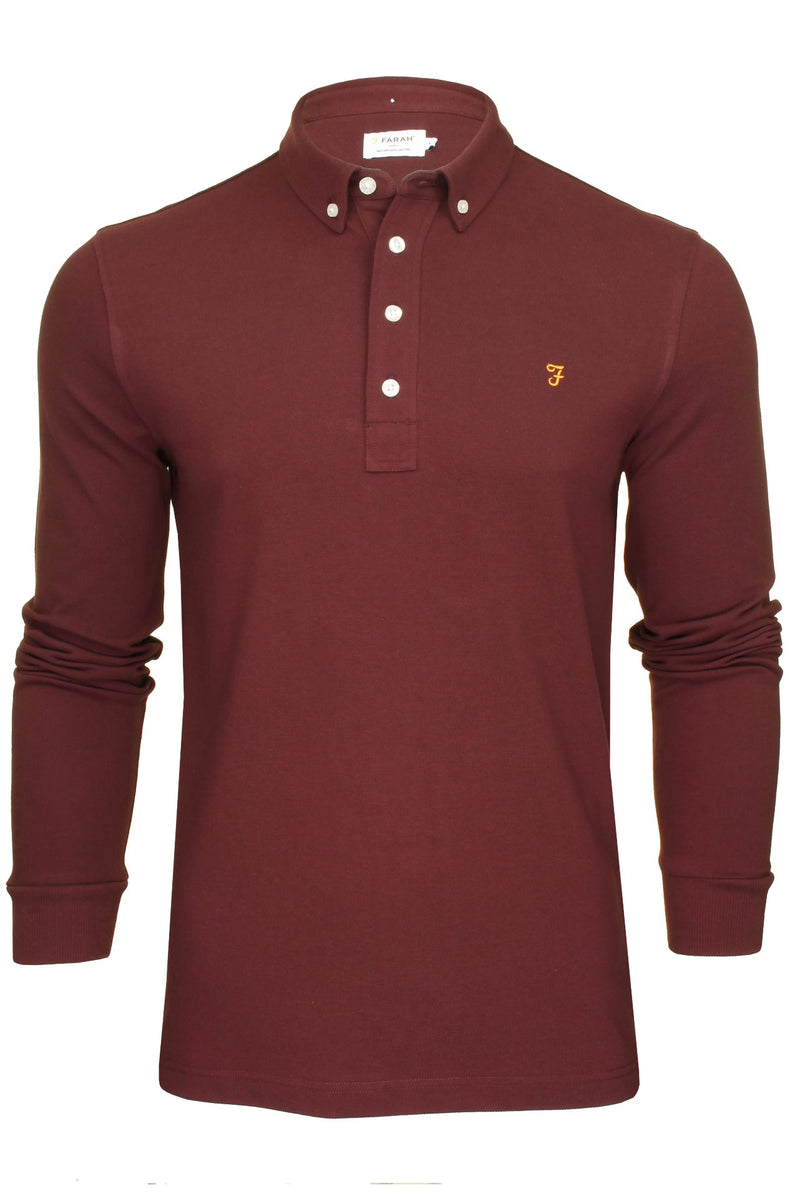 Farah Mens 'Ricky Polo' T-Shirt - Long Sleeved (Farah Red, XXL), 01, F4KSB067, #colour_Farah Red
