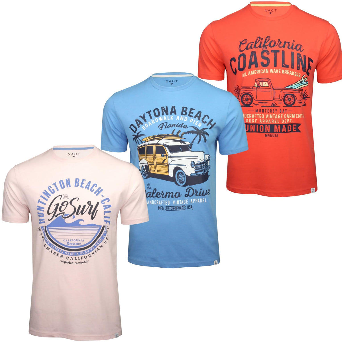 Xact Men's 3-Pack Printed Crew Neck T-Shirt, 100% Cotton, Short Sleeve