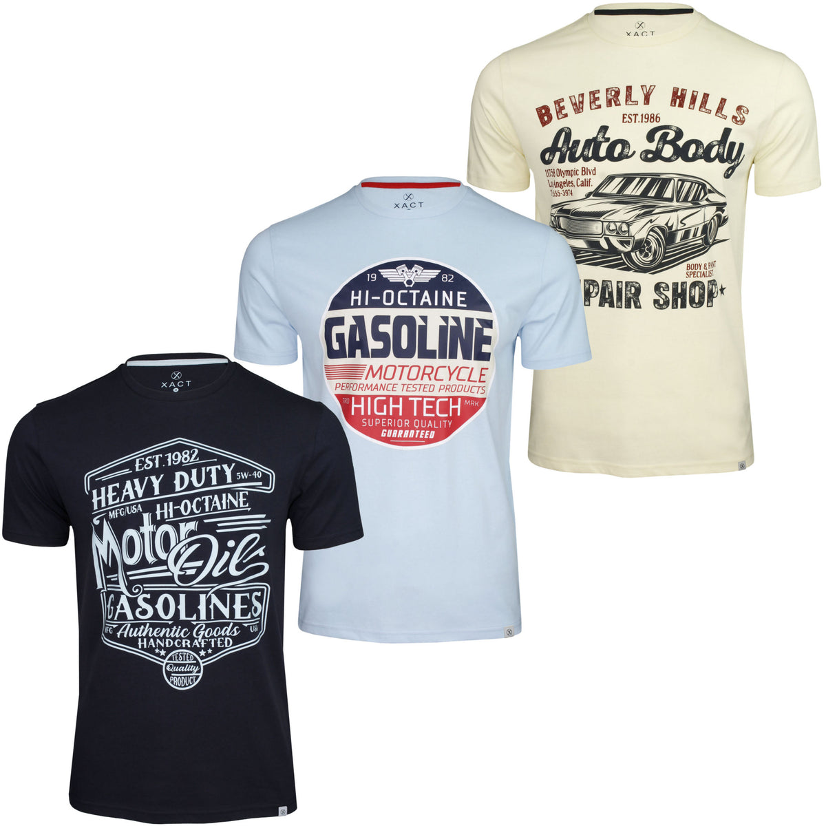Xact Men's 3-Pack Printed Crew Neck T-Shirt, 100% Cotton, Short Sleeve