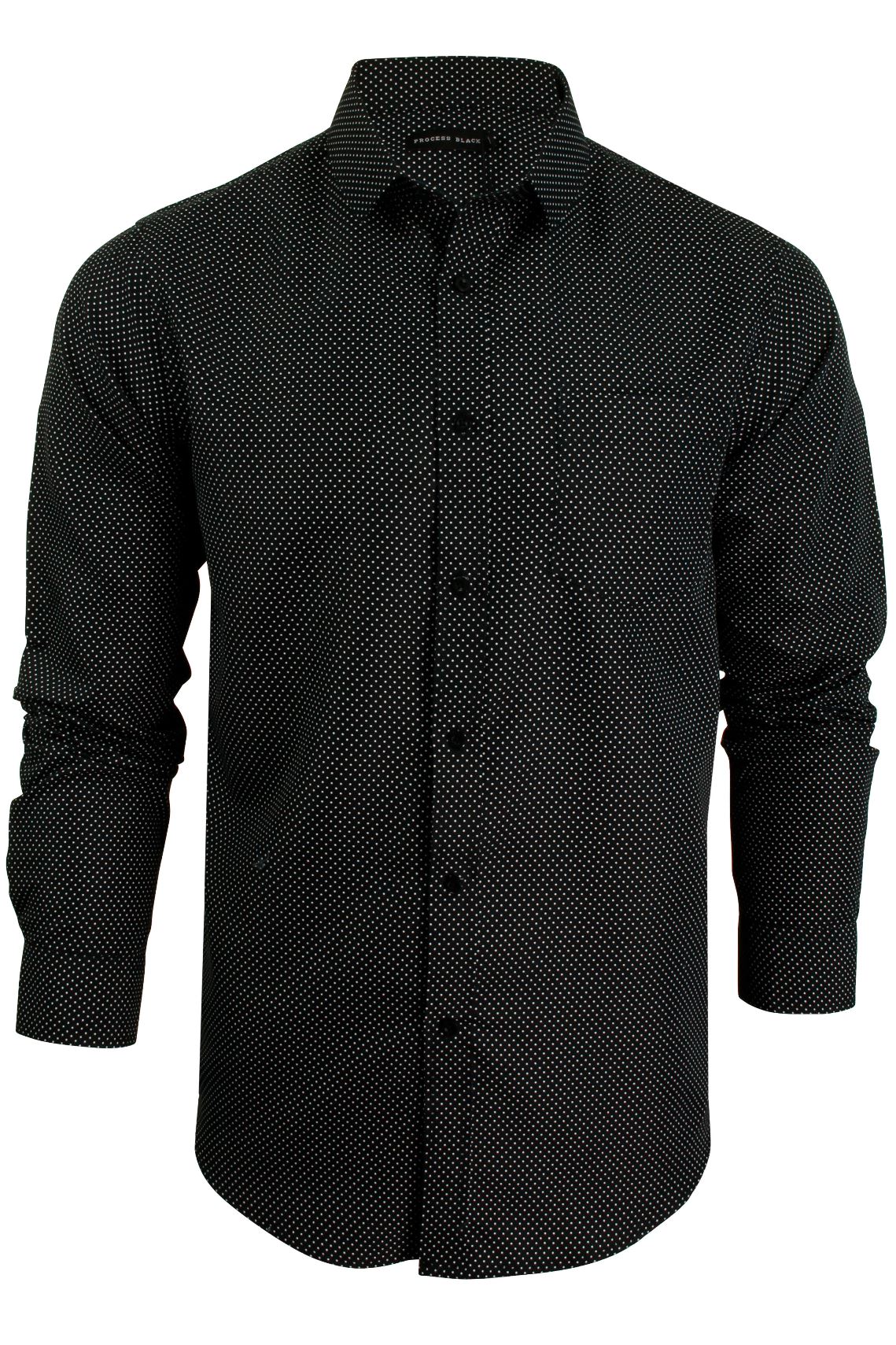 Mens Spotted Print Shirt by Process Black 'Cell' Long Sleeve Brave Soul, 01, Msh-Pb475Cell, Jet Black