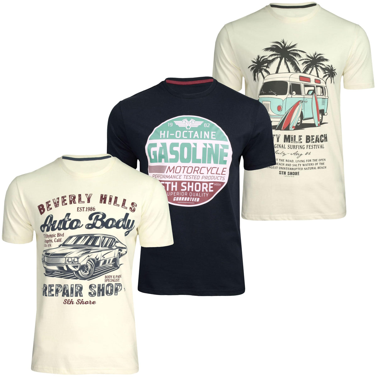 Xact Men's 3-Pack Printed Crew Neck T-Shirt, 100% Cotton, Short Sleeve