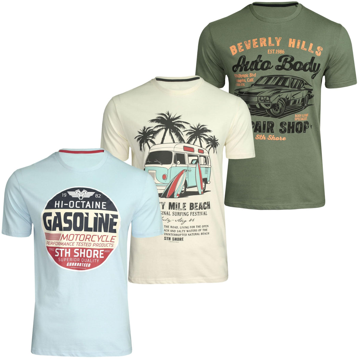 Xact Men's 3-Pack Printed Crew Neck T-Shirt, 100% Cotton, Short Sleeve