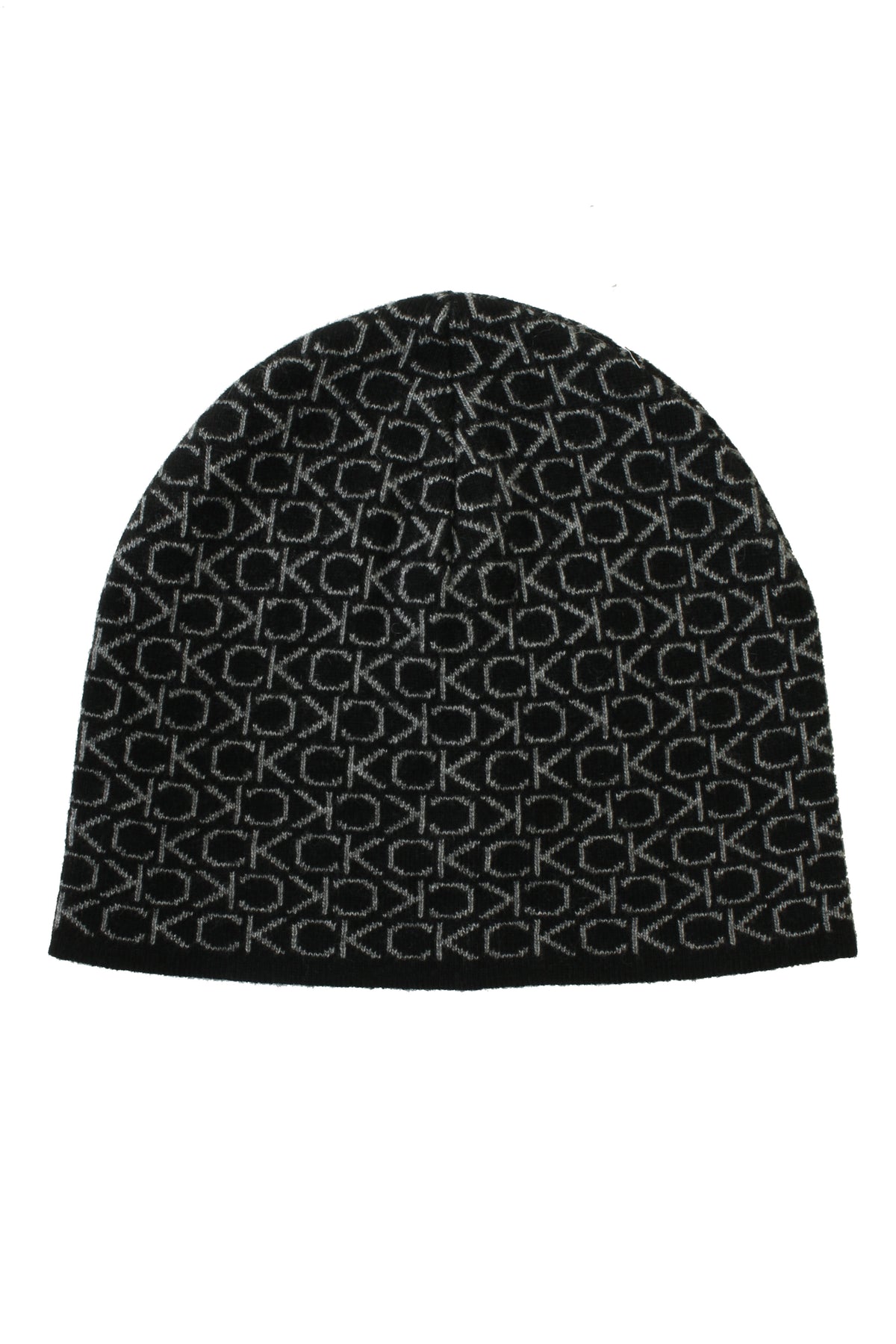 Calvin Klein Mens CK Monogram Wool No Fold Beanie Hat (Ck Black, One Size), 01, K50K509689, Ck Black