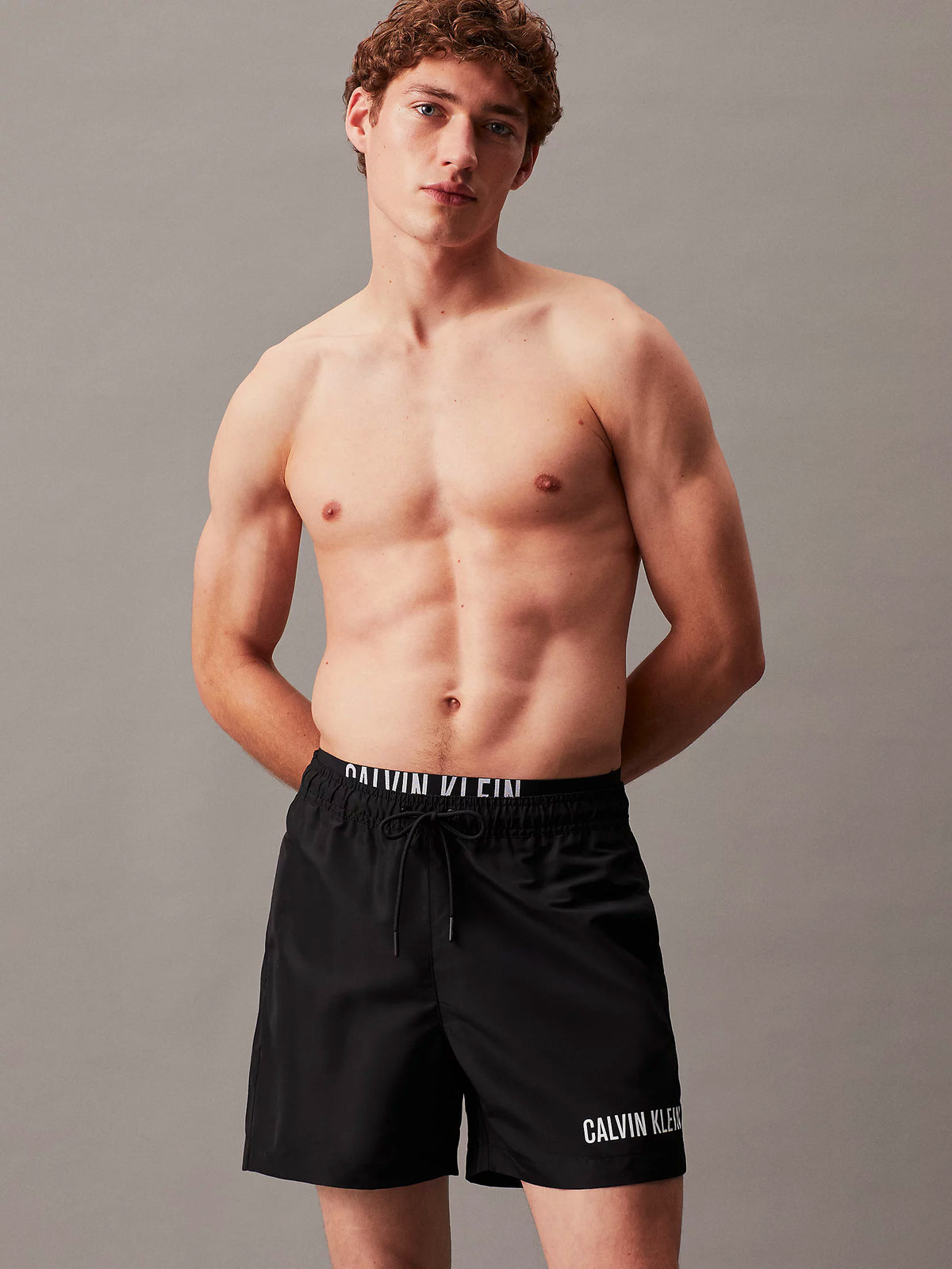 Calvin Klein Mens Double Waistband 'Intense Power' Swim Shorts, 03, Km0Km00992, Pvh Black