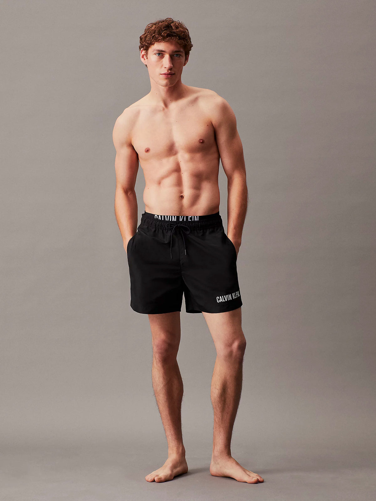 Calvin Klein Mens Double Waistband 'Intense Power' Swim Shorts, 02, Km0Km00992, Pvh Black