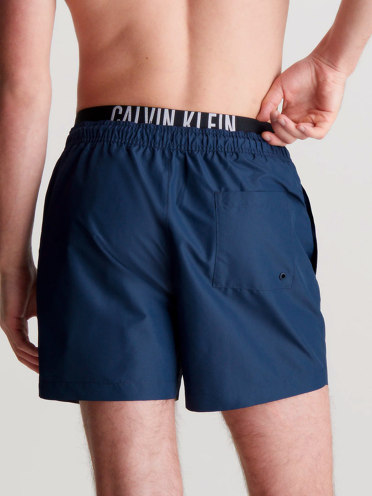 Calvin Klein Mens Double Waistband 'Intense Power' Swim Shorts, 02, Km0Km00992, Signature Navy