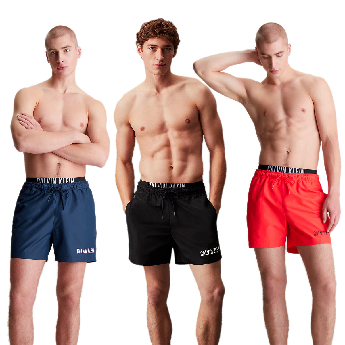 Calvin Klein Mens Double Waistband 'Intense Power' Swim Shorts, 01, Km0Km00992