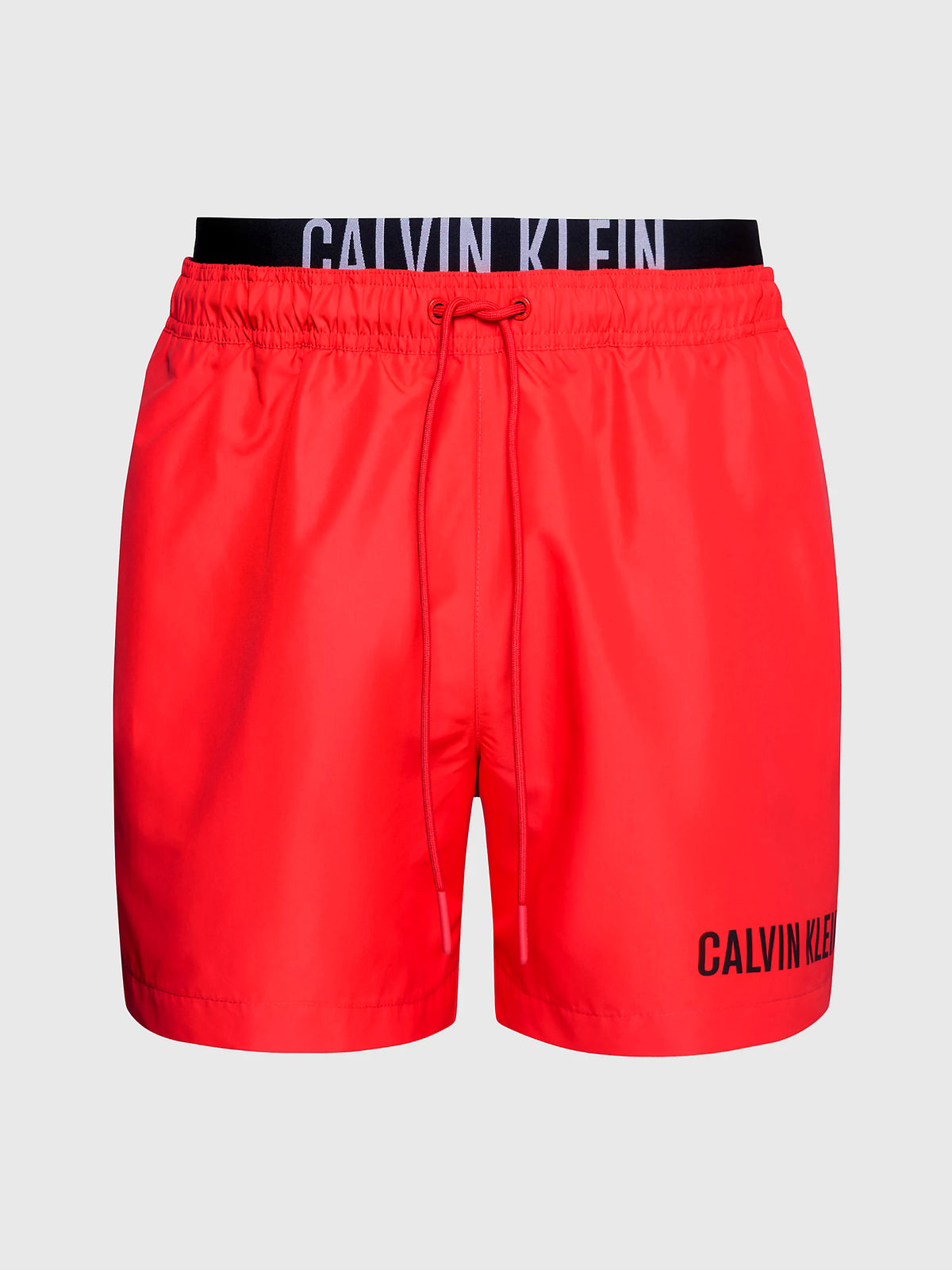 Calvin Klein Mens Double Waistband 'Intense Power' Swim Shorts, 05, Km0Km00992, Hot Heat