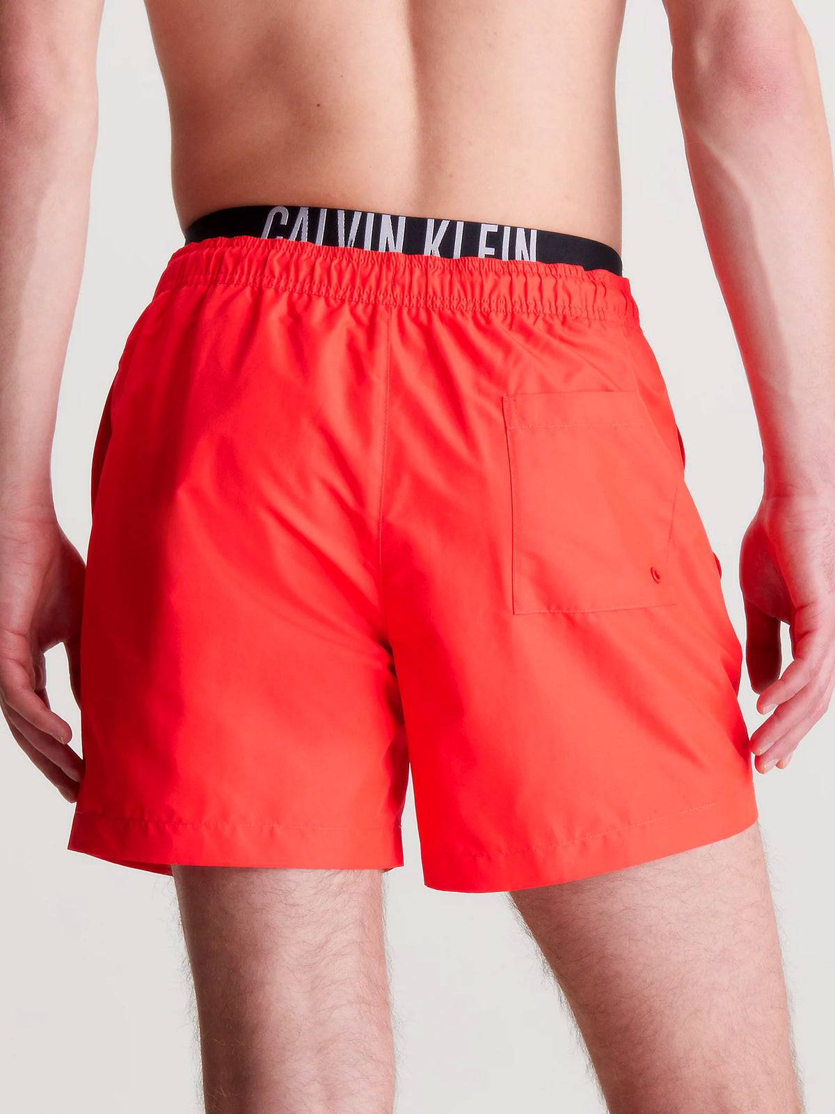 Calvin Klein Mens Double Waistband 'Intense Power' Swim Shorts, 02, Km0Km00992, Hot Heat