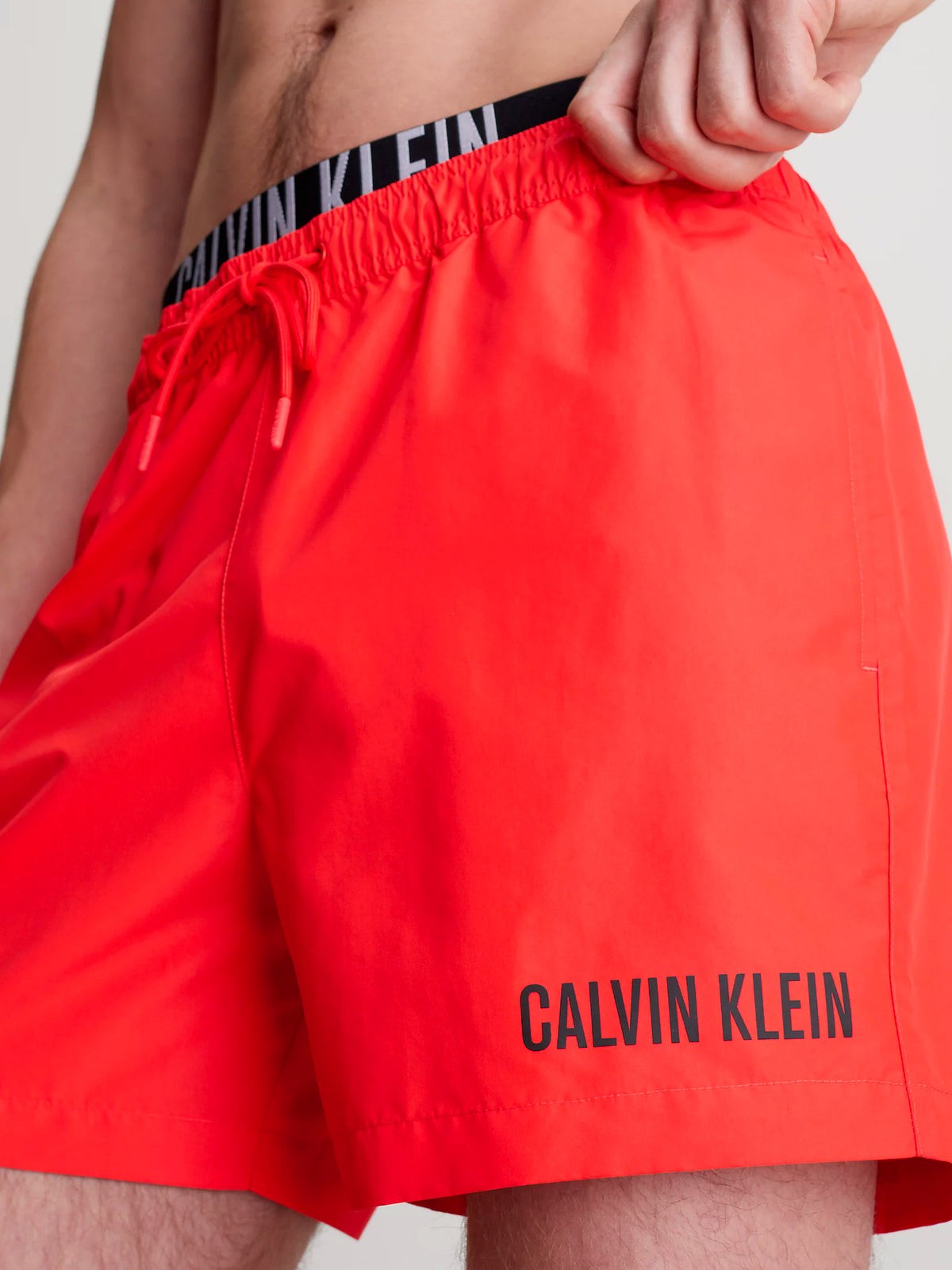 Calvin Klein Mens Double Waistband 'Intense Power' Swim Shorts, 03, Km0Km00992, Hot Heat