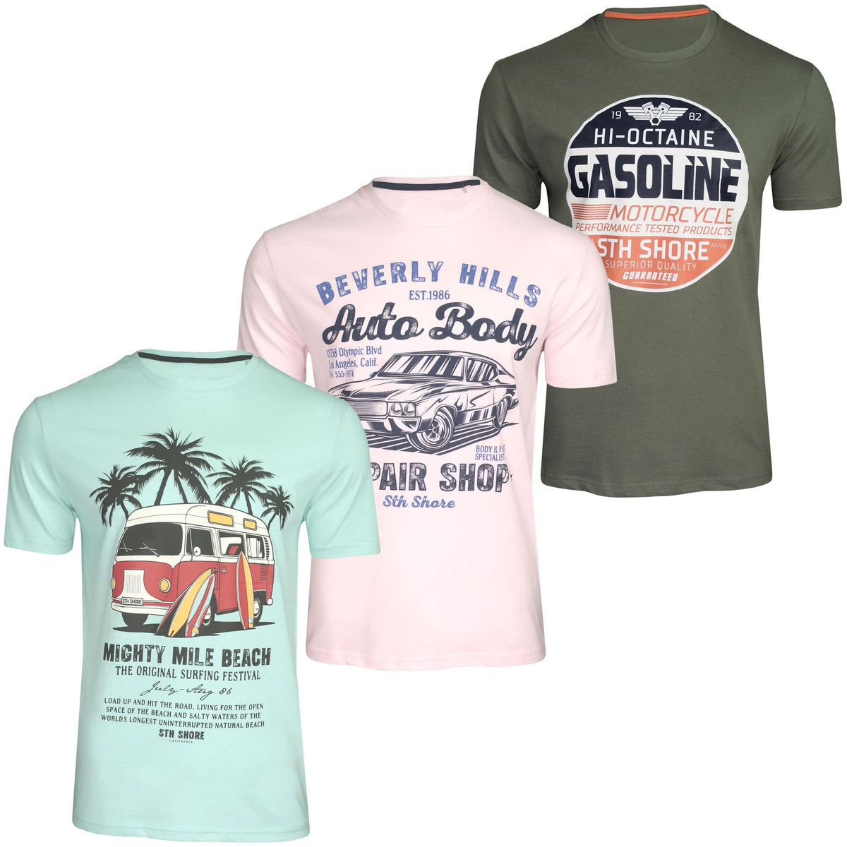 Xact Men's 3-Pack Printed Crew Neck T-Shirt, 100% Cotton, Short Sleeve