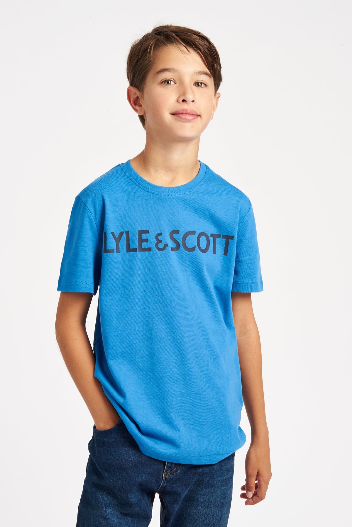 Lyle & Scott Boys 'Text Tee' Short Sleeved T-Shirt, 04, Lsc0896, Vallarta Blue