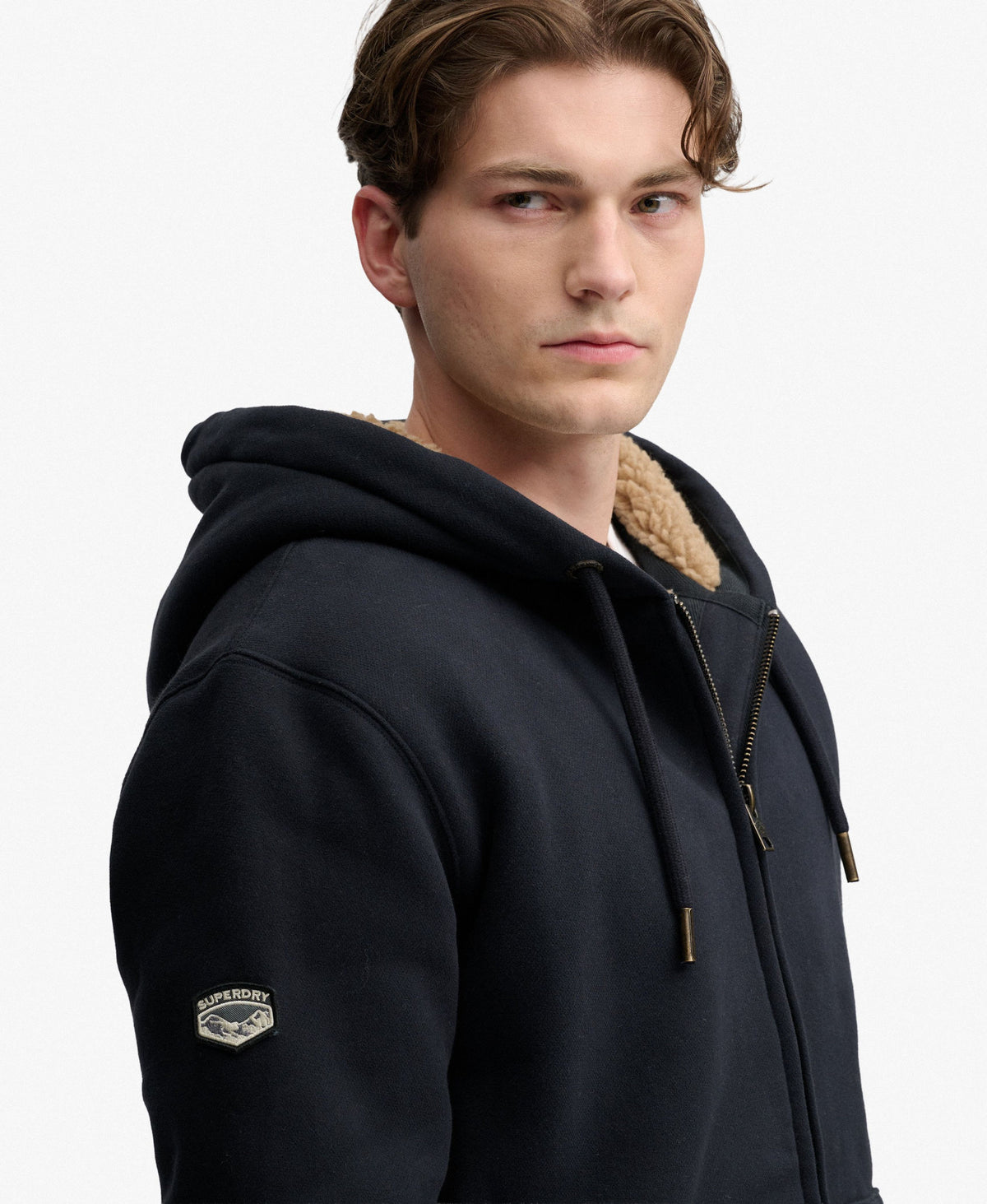 Superdry Men's Borg Lined Zip Hoodie, Cotton Blend, Slim Fit