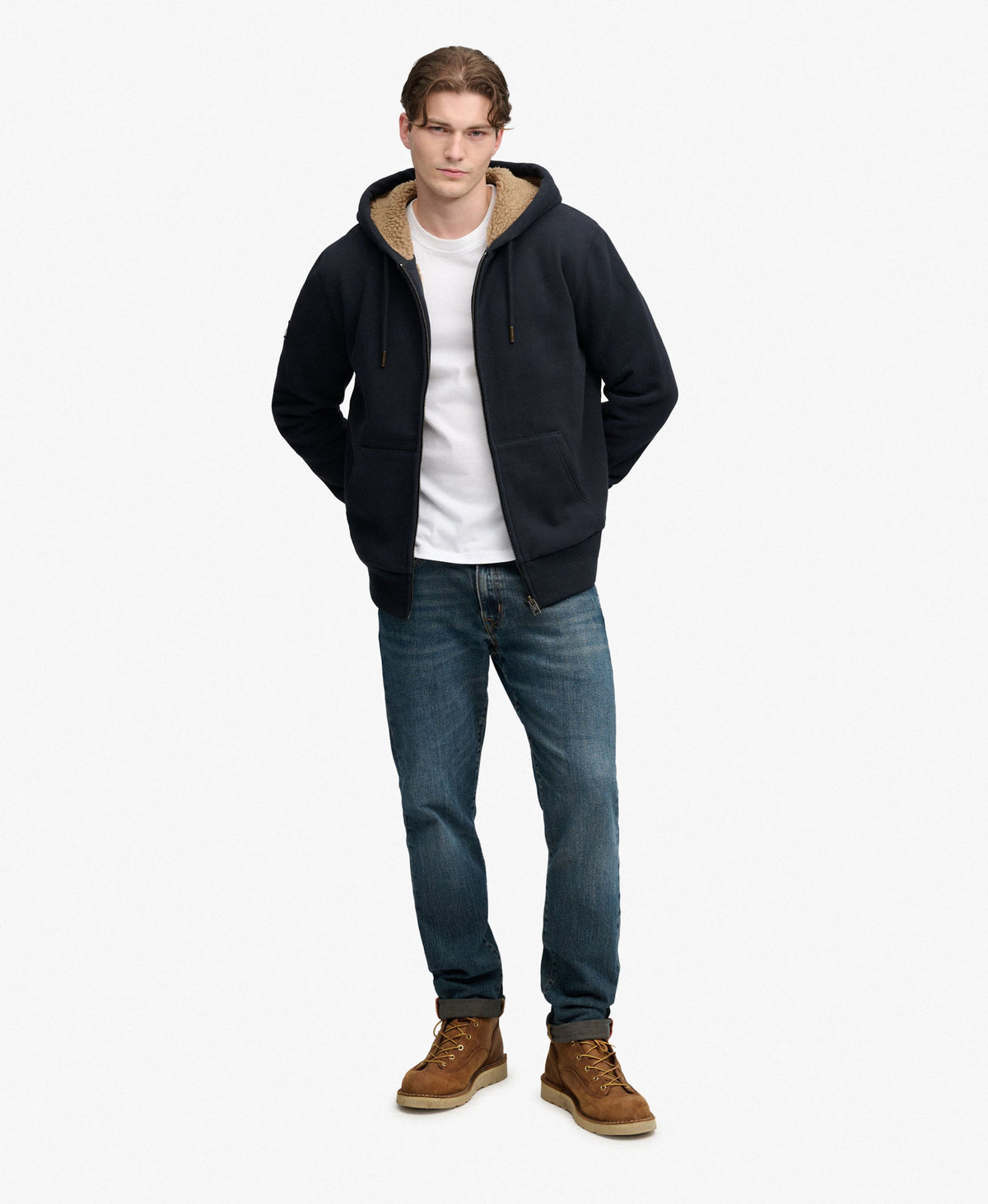 Superdry Men's Borg Lined Zip Hoodie, Cotton Blend, Slim Fit