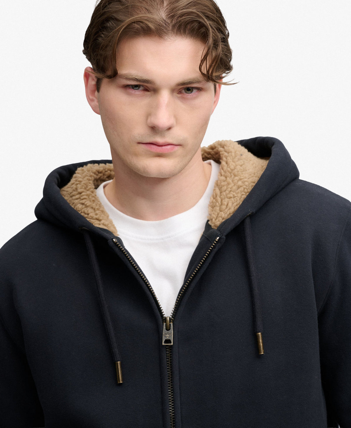 Superdry Men's Borg Lined Zip Hoodie, Cotton Blend, Slim Fit