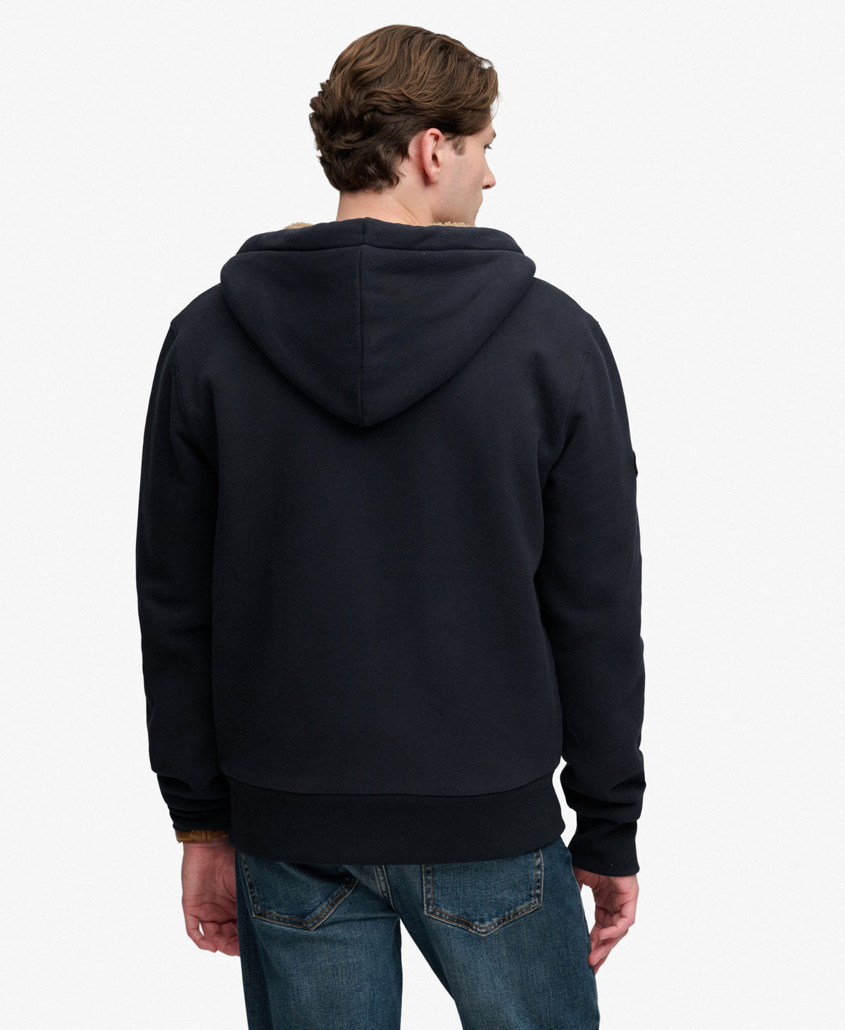 Superdry Men's Borg Lined Zip Hoodie, Cotton Blend, Slim Fit