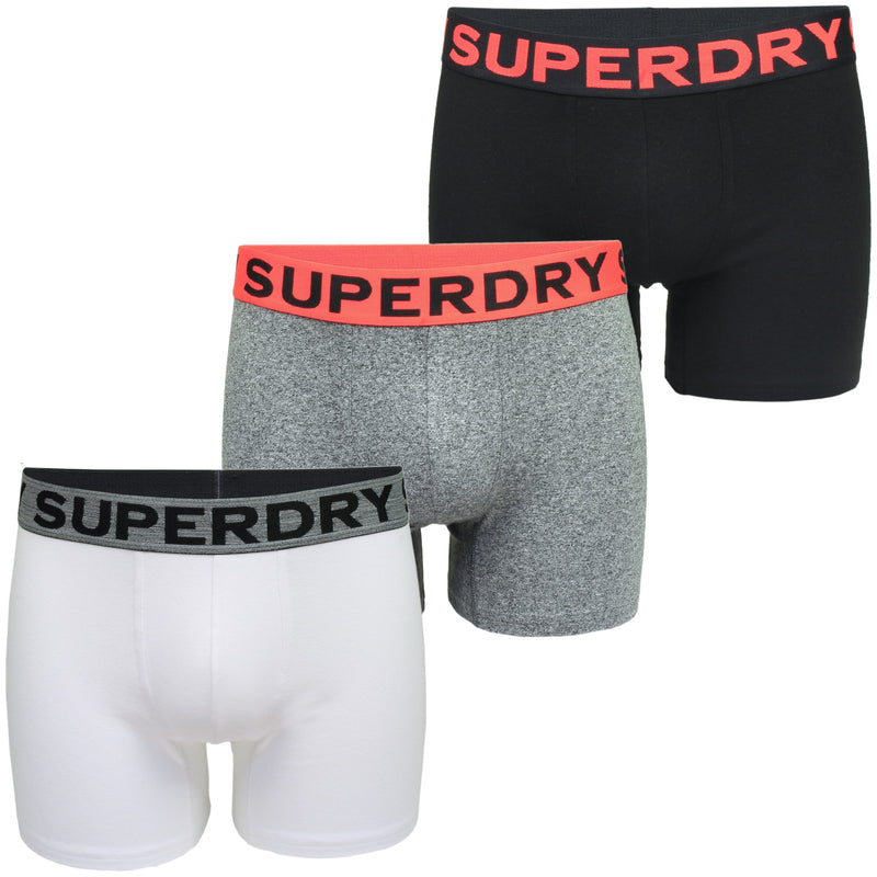 Superdry Mens Boxer Trunks (3-Pack), 01, M3110452A, Black/Karst Black Mega Grit/Optic
