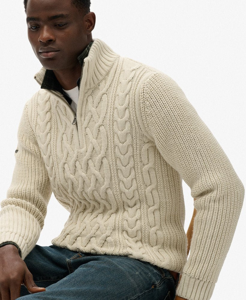 Superdry Mens Vintage 'Jacob' Cable Knit Half Zip Jumper