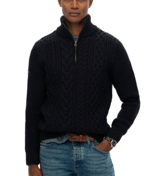 Superdry Mens Vintage 'Jacob' Cable Knit Half Zip Jumper