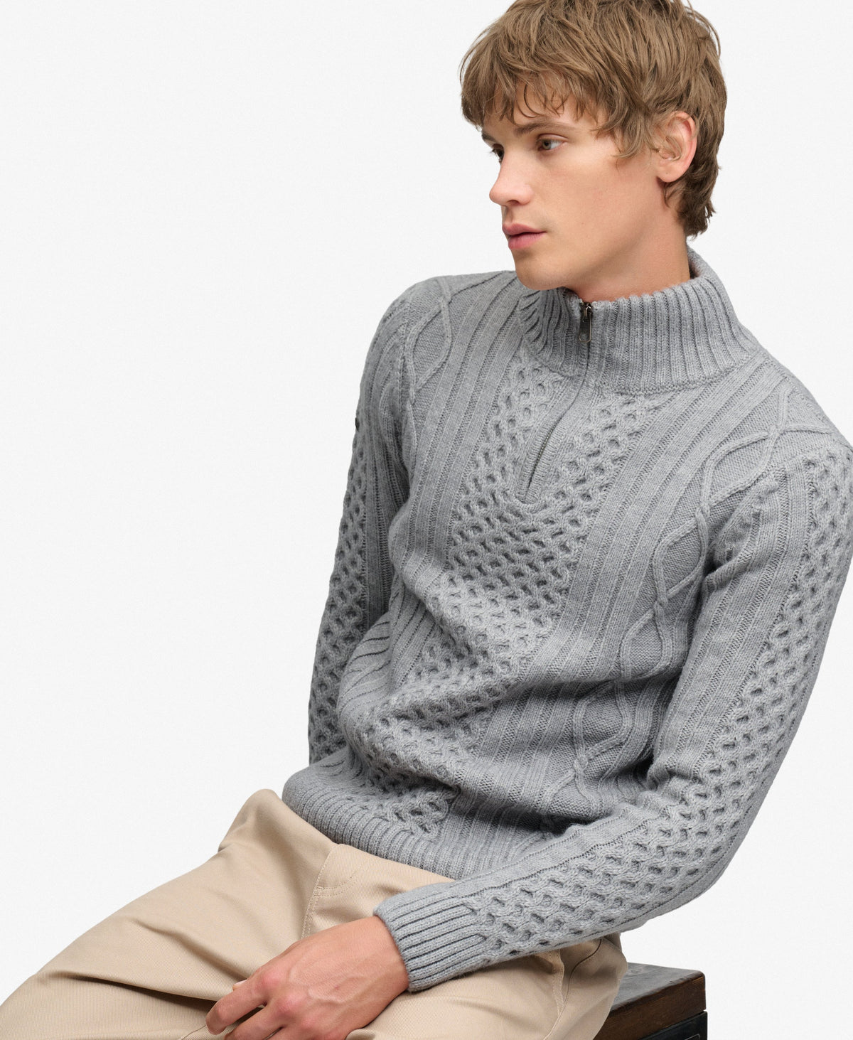 Superdry Mens Vintage 'Jacob' Cable Knit Half Zip Jumper