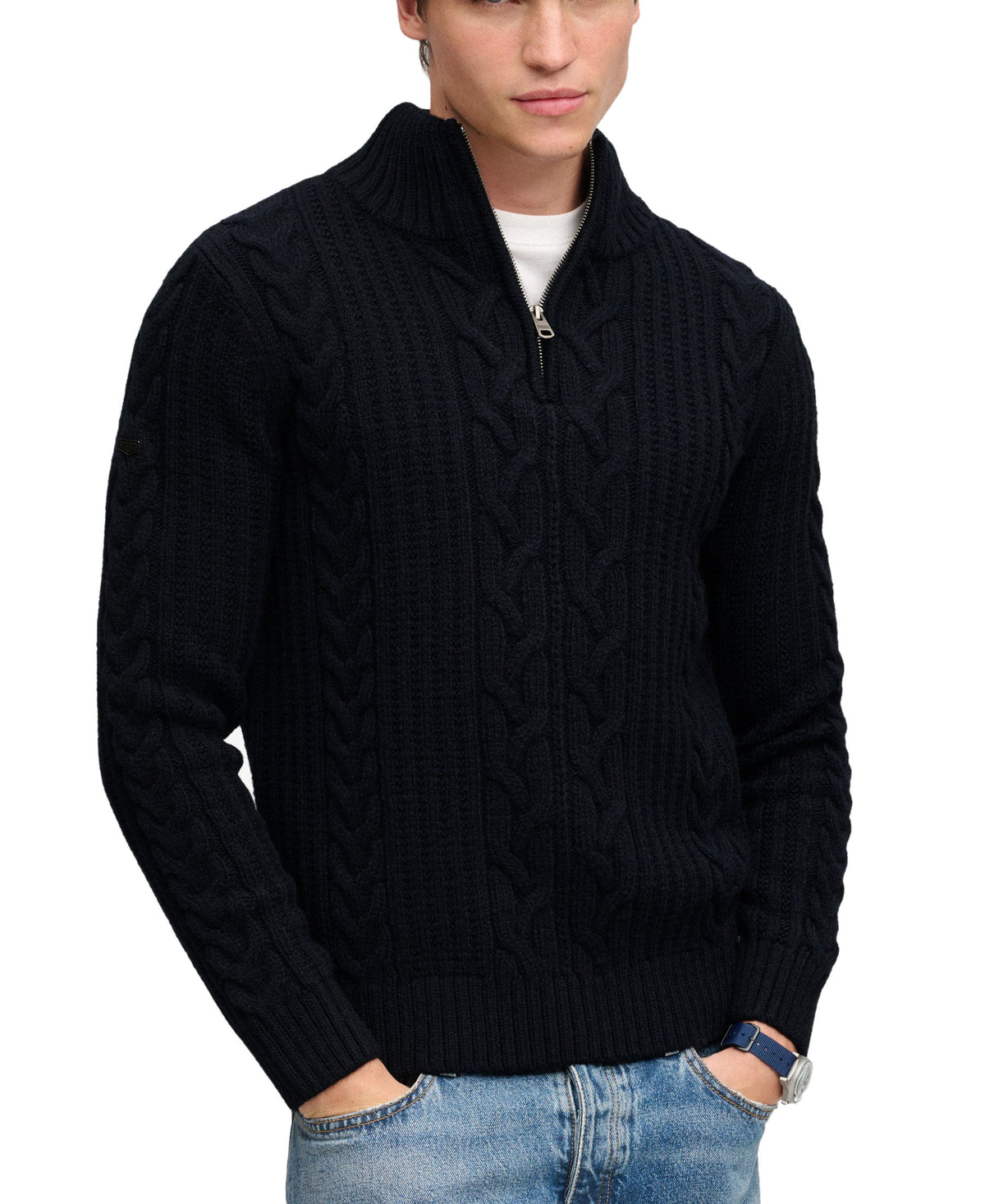 Superdry Mens Vintage 'Jacob' Cable Knit Half Zip Jumper