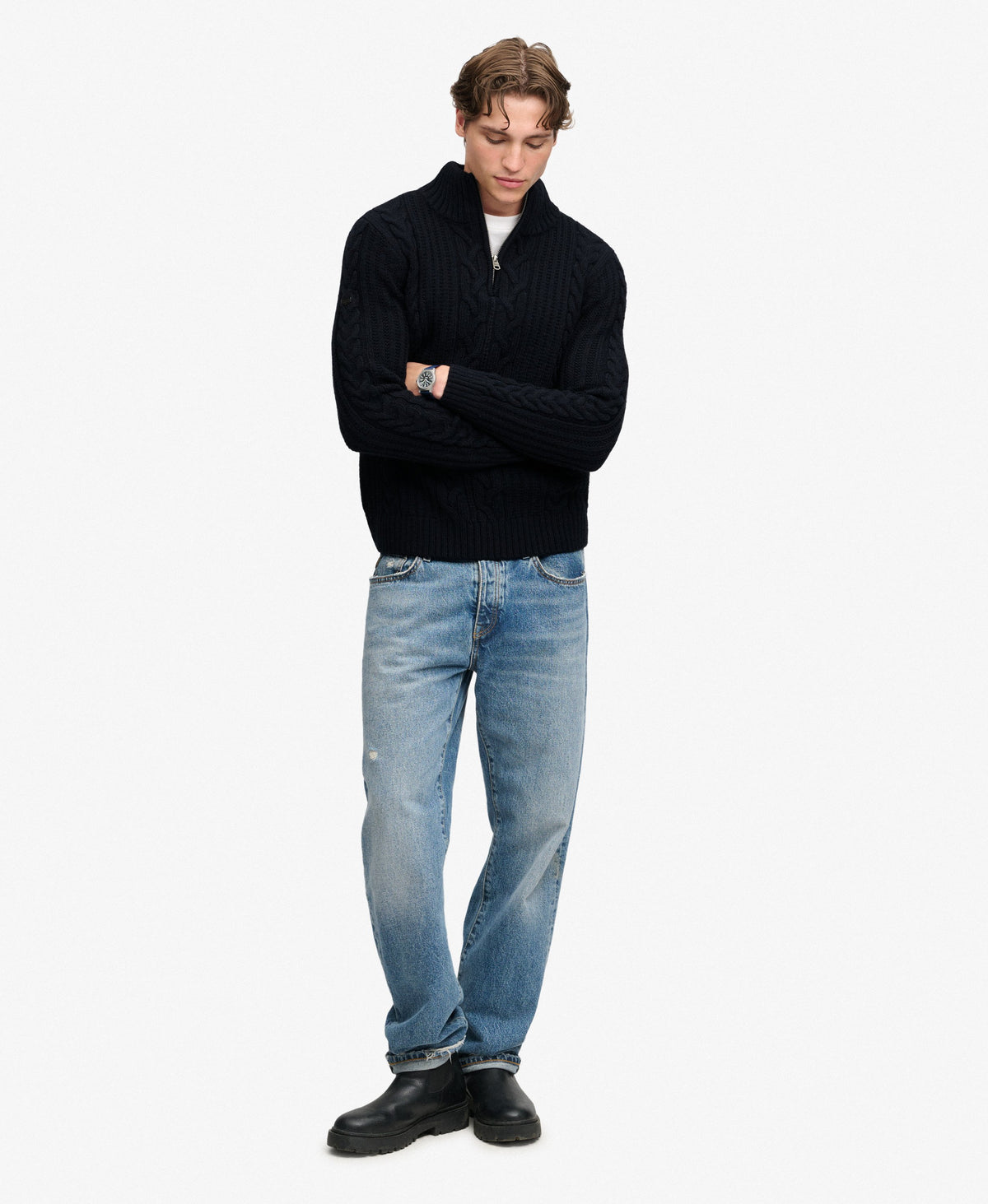 Superdry Mens Vintage 'Jacob' Cable Knit Half Zip Jumper