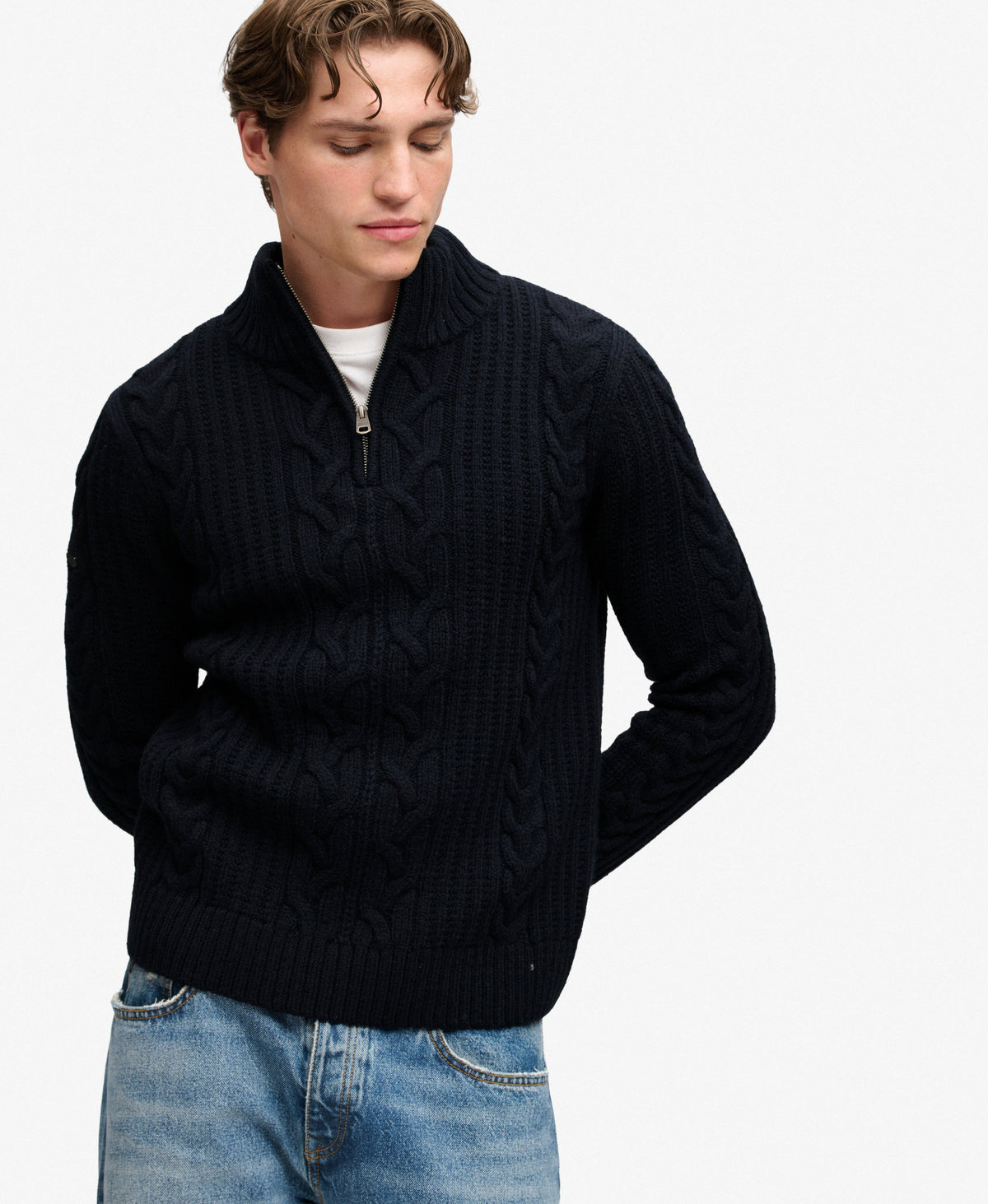 Superdry Mens Vintage 'Jacob' Cable Knit Half Zip Jumper