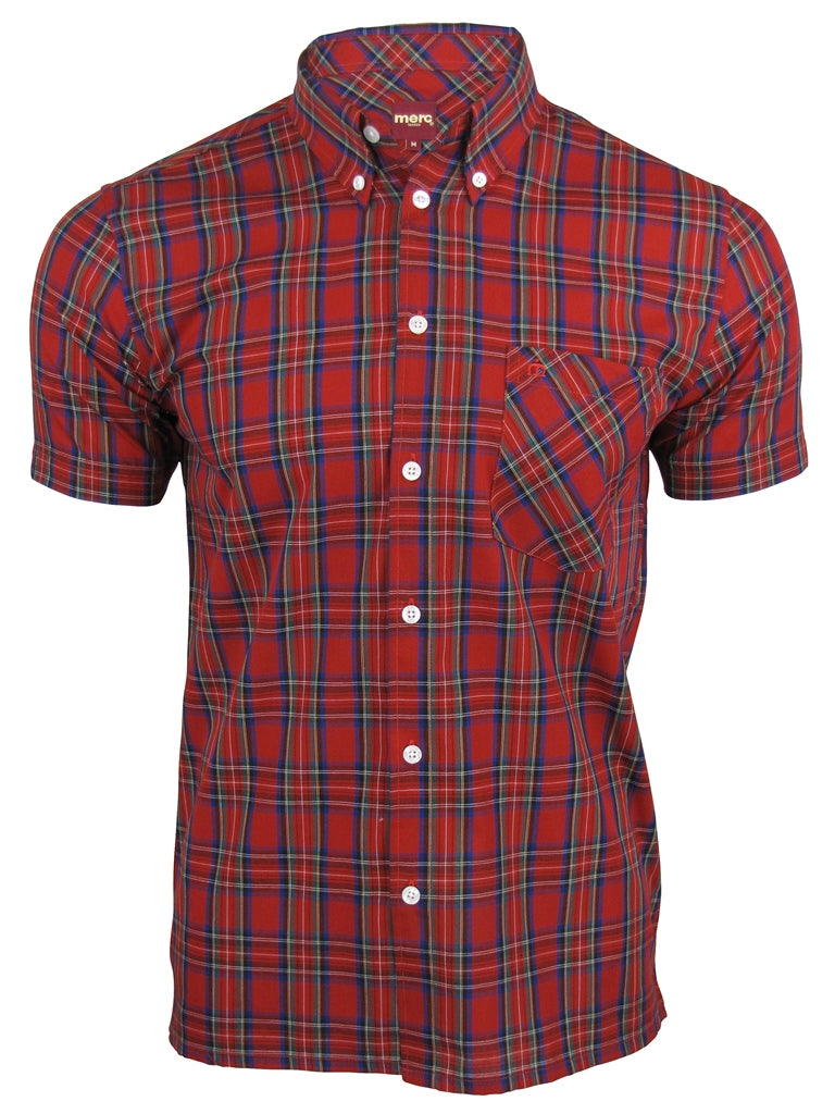 Merc London Men's 'Mack' Tartan Check Shirt - Short Sleeved, 01, MACK, Red