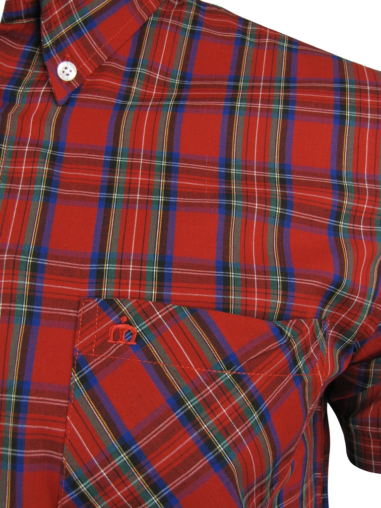 Merc London Men's 'Mack' Tartan Check Shirt - Short Sleeved, 03, MACK, Red