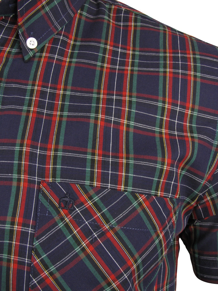 Merc London Men's 'Mack' Tartan Check Shirt - Short Sleeved, 03, MACK, Navy