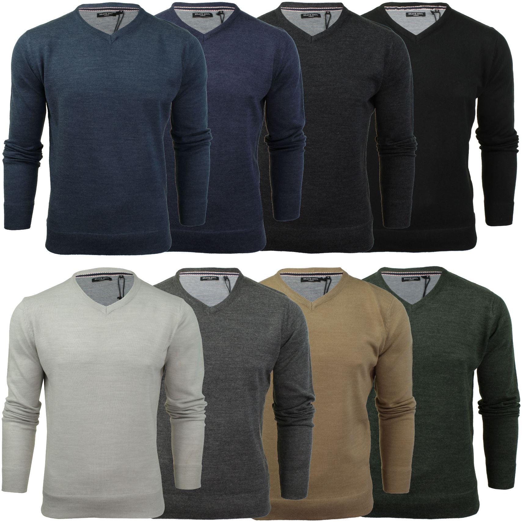 Brave Soul Mens V Neck Jumper Long Sleeved Eon Clothing