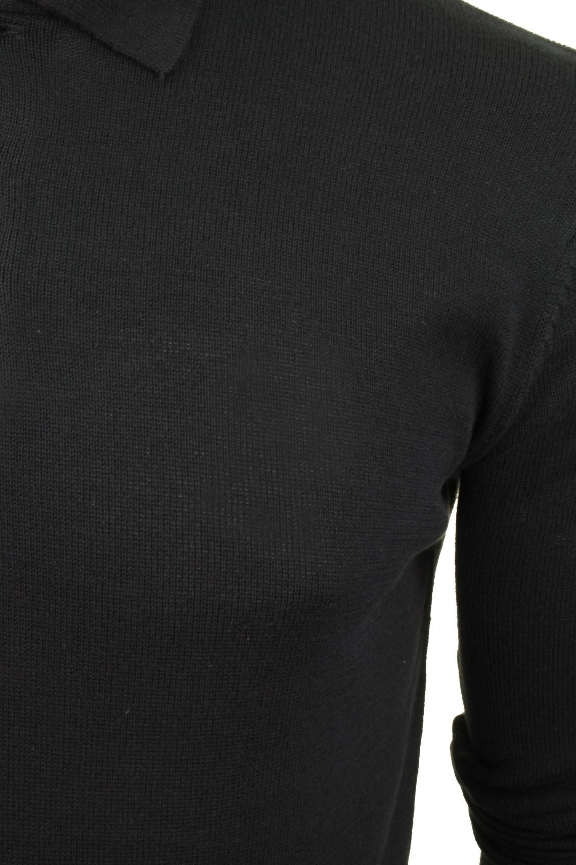 Mens Knitted Polo Shirt by Brave Soul Long Sleeved, 02, Mk-181Placket, Jet Black