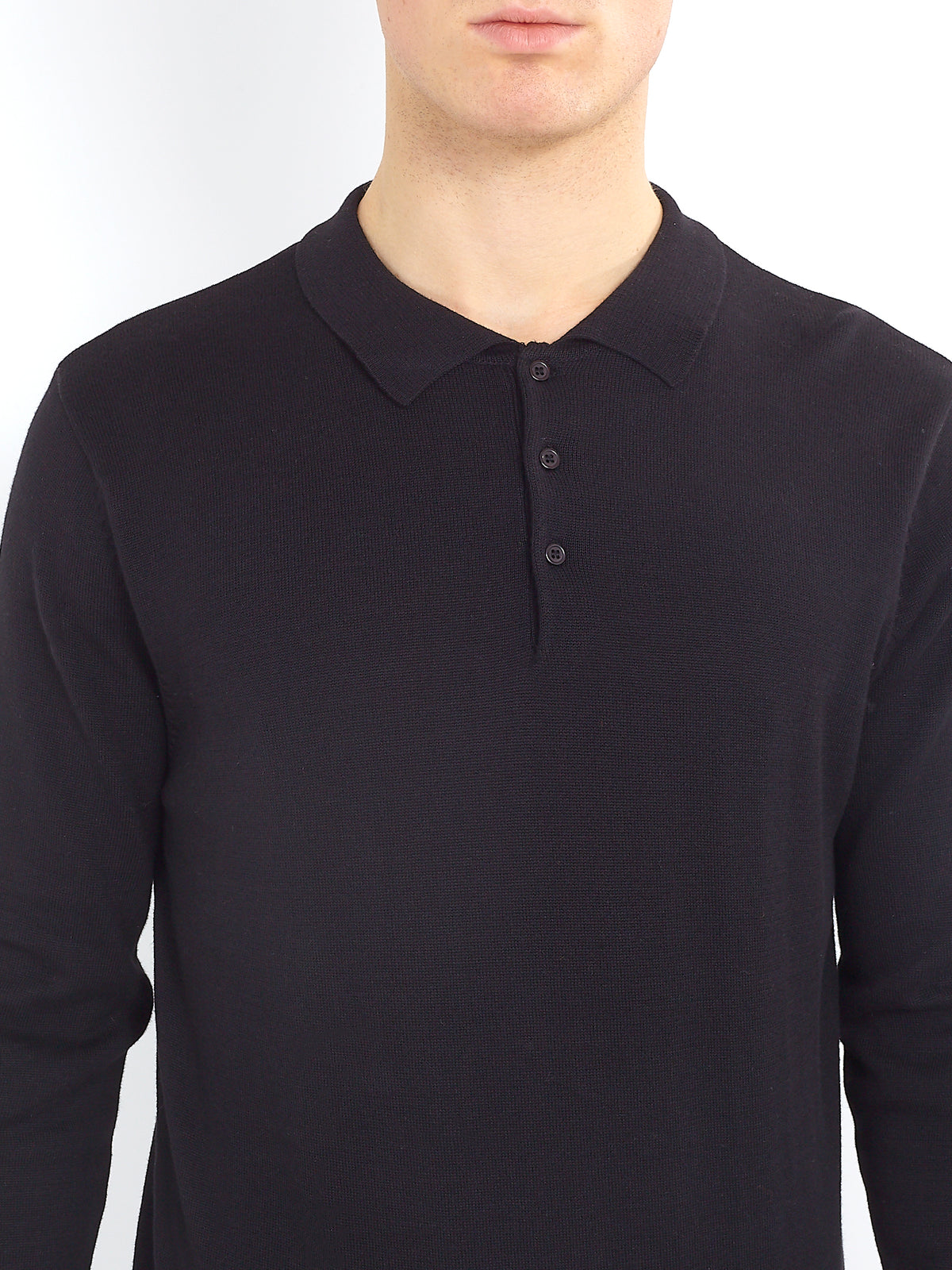 Mens Knitted Polo Shirt by Brave Soul Long Sleeved, 05, Mk-181Placket, Jet Black