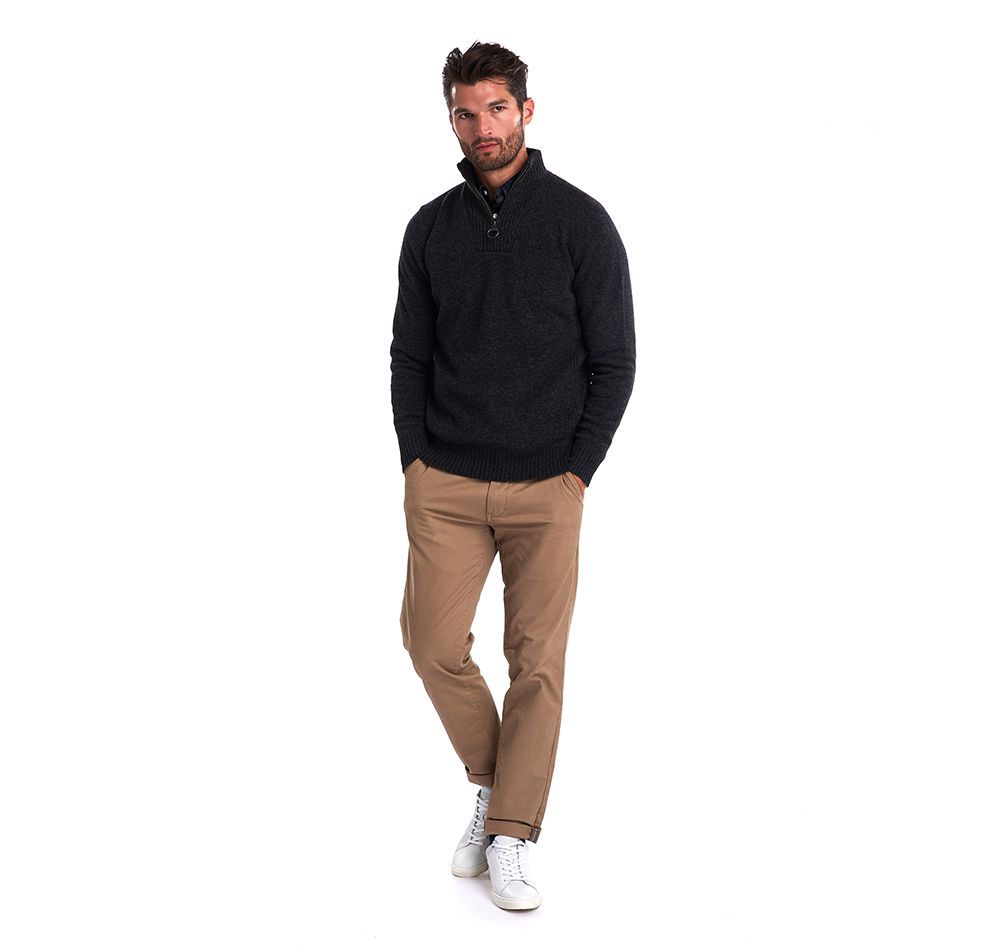 Barbour essential lambswool half zip jumper charcoal hot sale