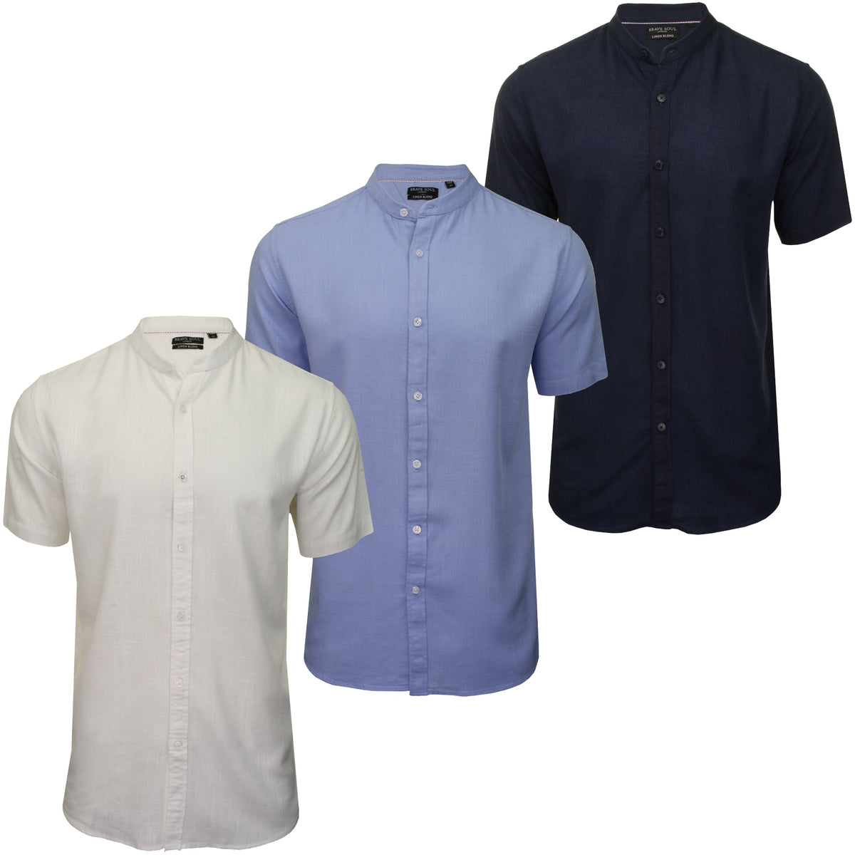 Brave Soul Mens 'Anglo' Linen Mix Grandad Shirt - Short Sleeved, 01, Msh-508Anglo