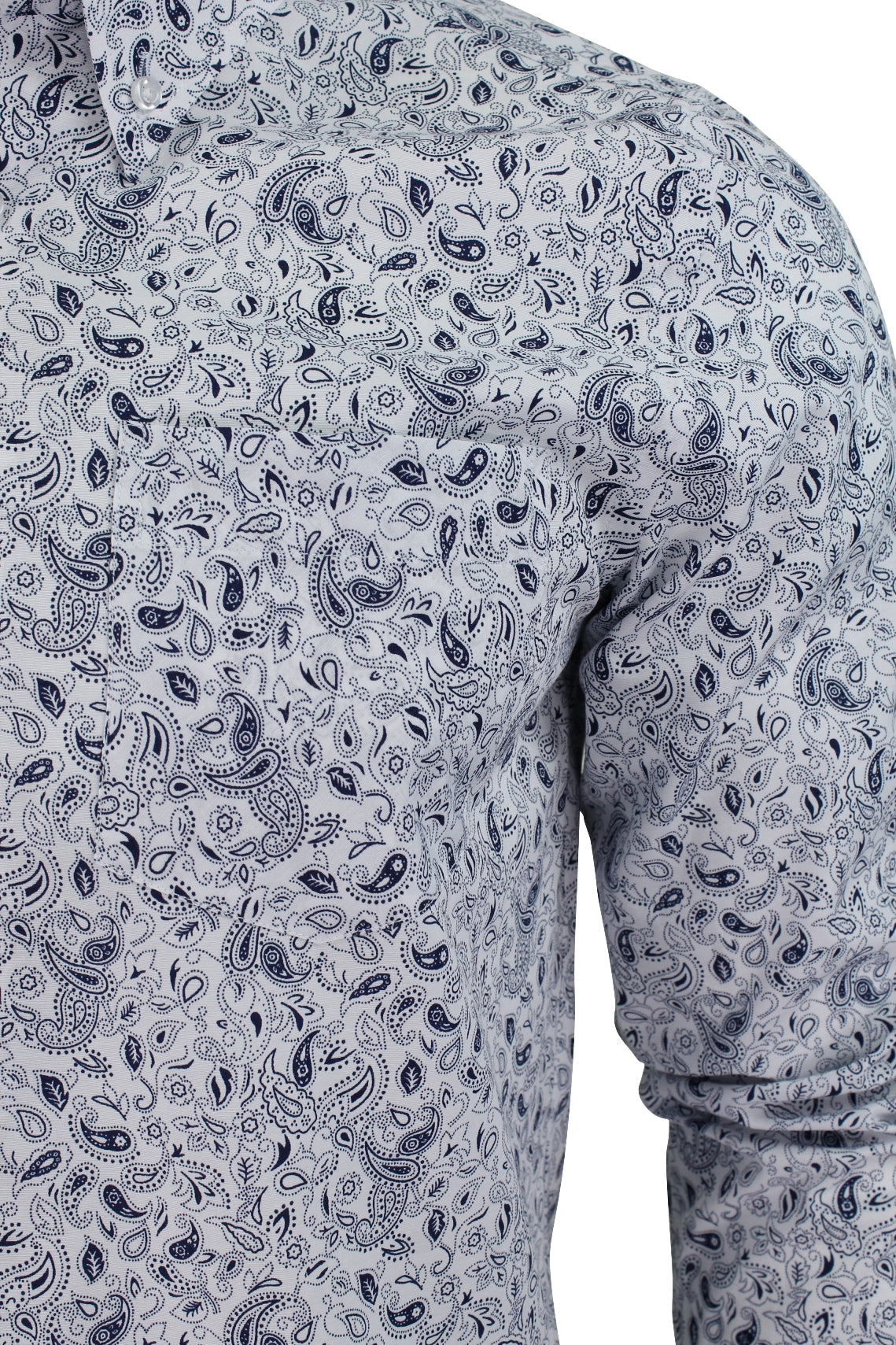 Mens Shirt Paisley by Xact - Fashion Long Sleeve Button Down, 02, Mshx104, Navy/ White