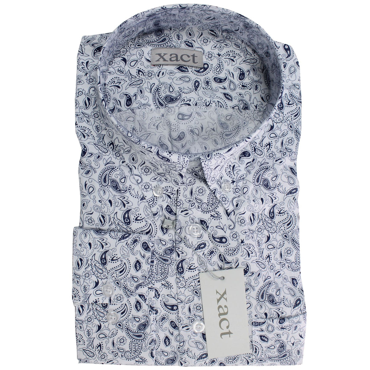 Mens Shirt Paisley by Xact - Fashion Long Sleeve Button Down, 01, Mshx104