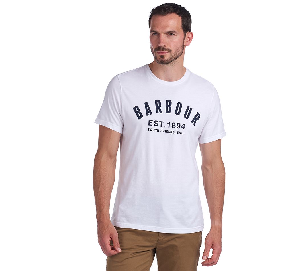 Barbour Men's Ridge Logo T-Shirt - Short Sleeved, 01, Mts0748, White