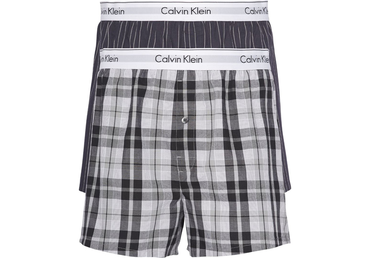 Calvin Klein Mens Traditional Boxer Shorts (2-Pack), 01, Nb1396A, Ryan Stripe D Well/ Hickory Plaid B