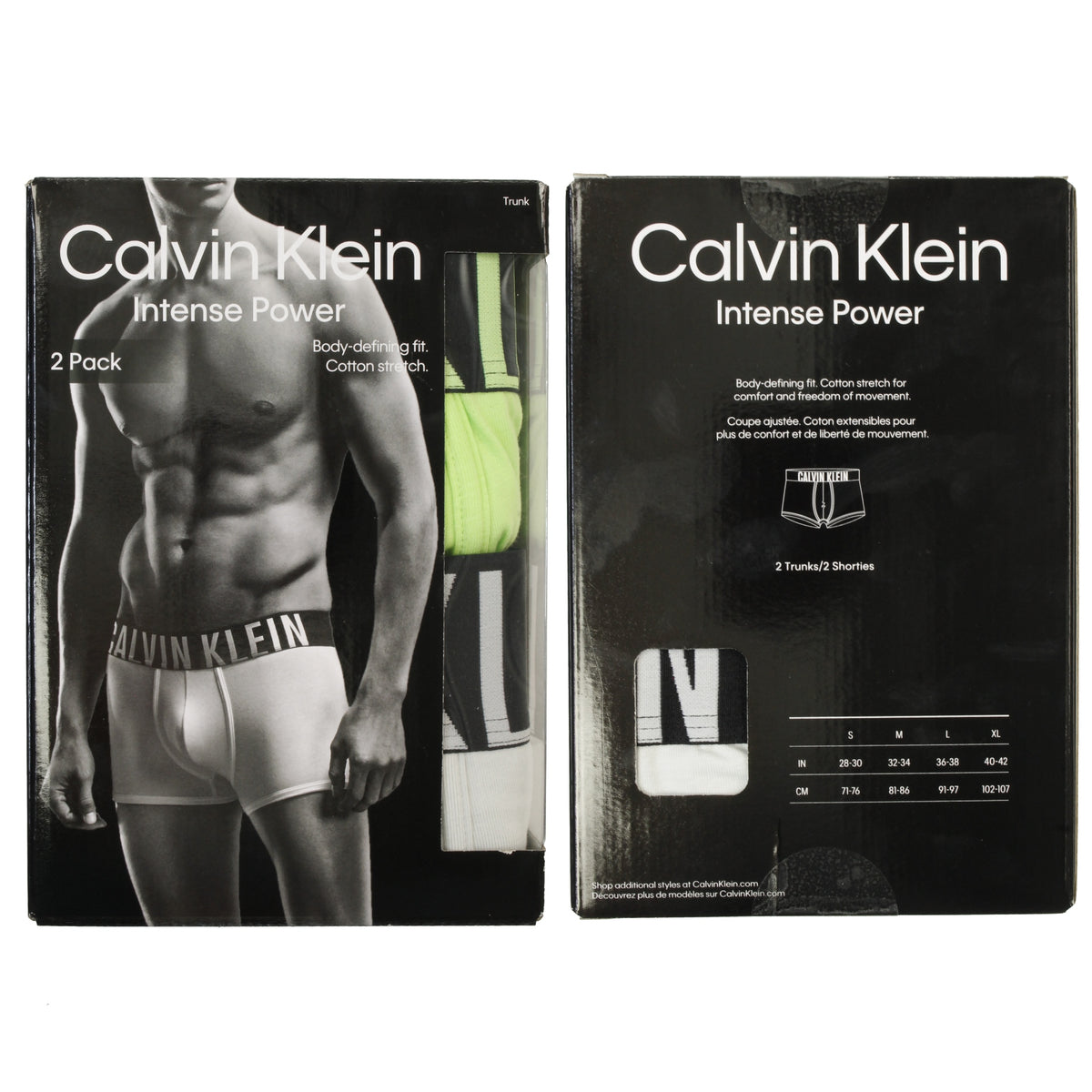Calvin Klein Men's 'Intense Power' Boxer Trunks (2-Pack), 02, Nb2602A, Tropic Lime, Galaxy Grey