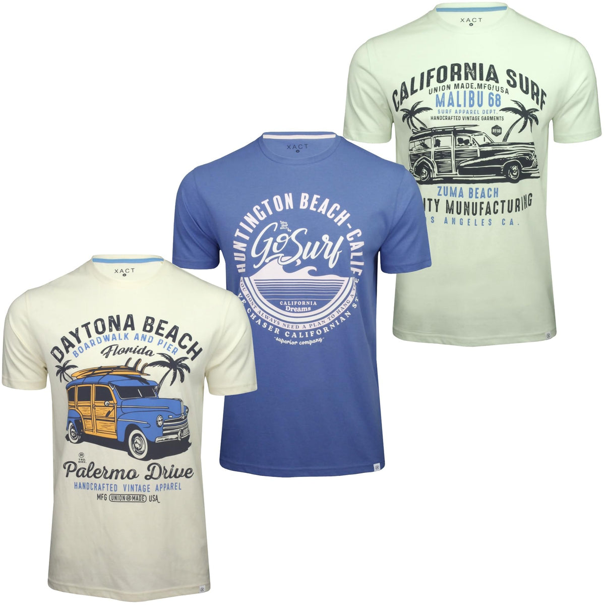 Xact Men's 3-Pack Printed Crew Neck T-Shirt, 100% Cotton, Short Sleeve